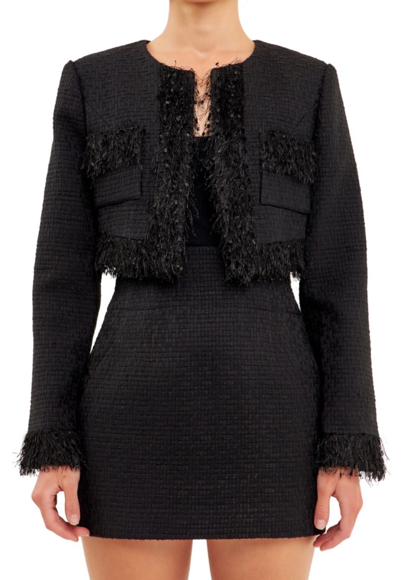 Trimmed Feather Cropped Blazer