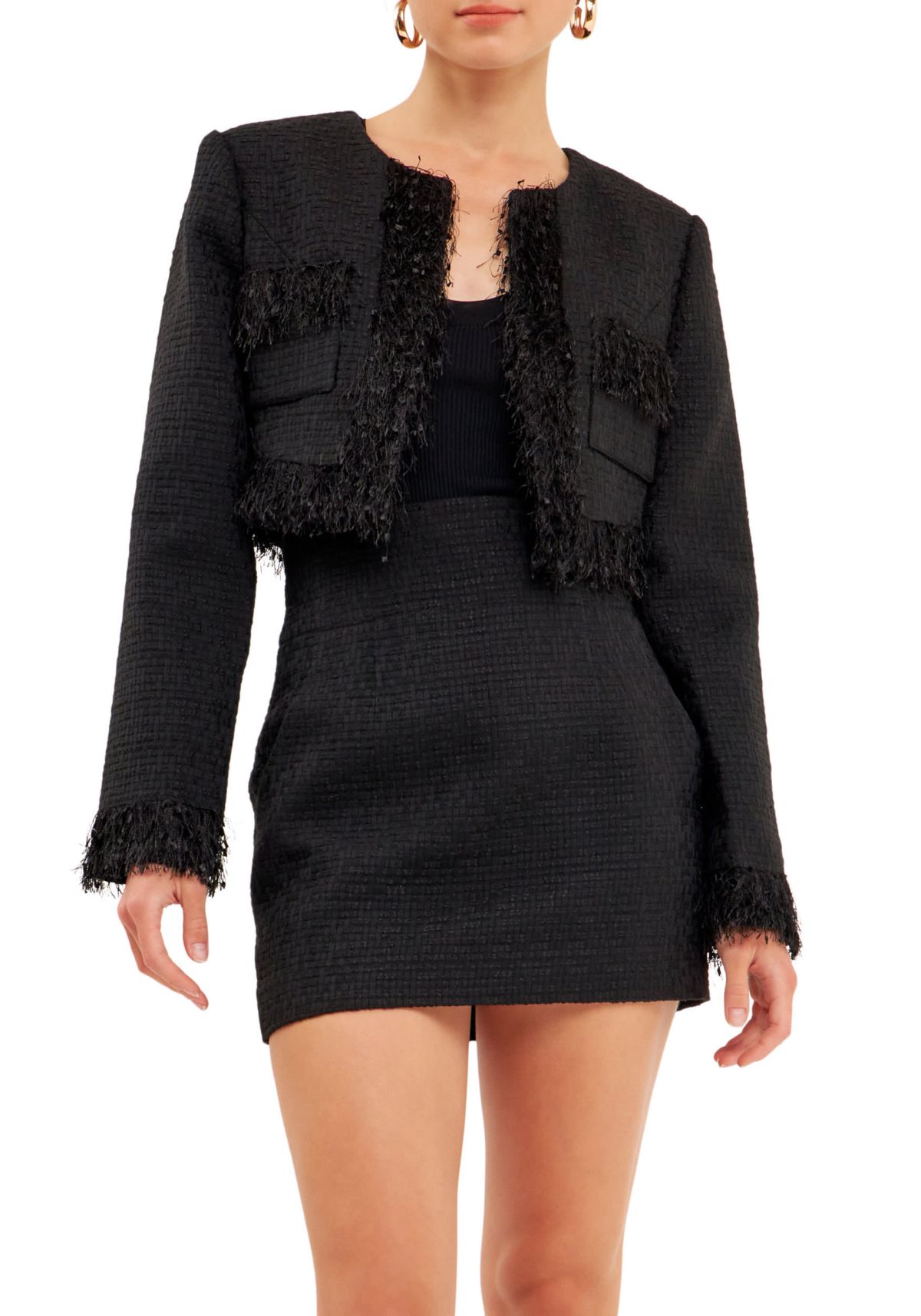 Trimmed Feather Cropped Blazer