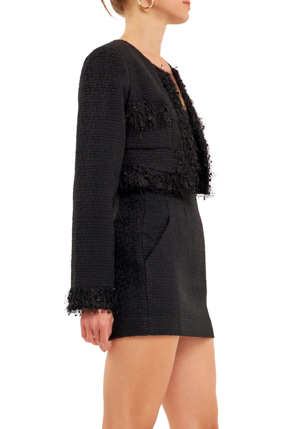 Trimmed Feather Cropped Blazer
