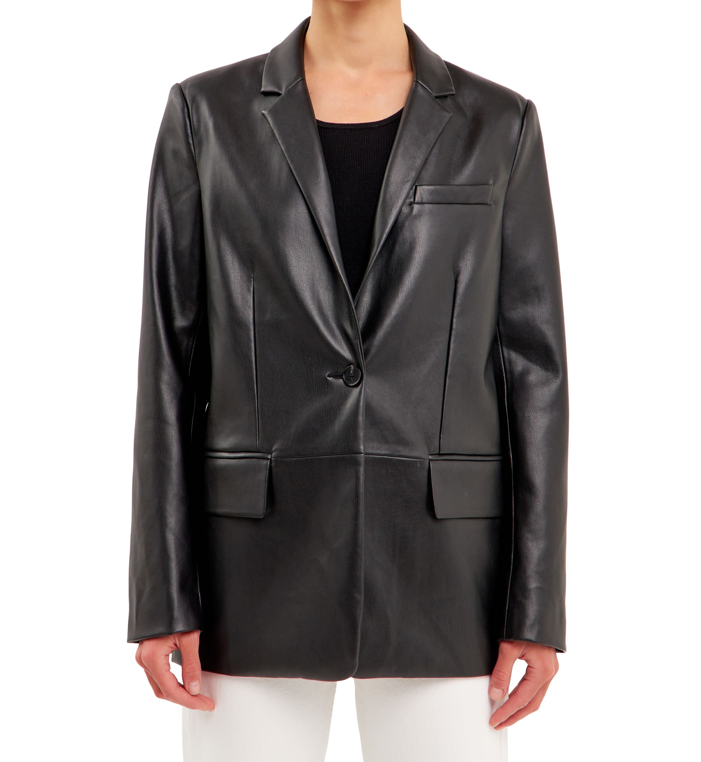 Faux Leather Blazer