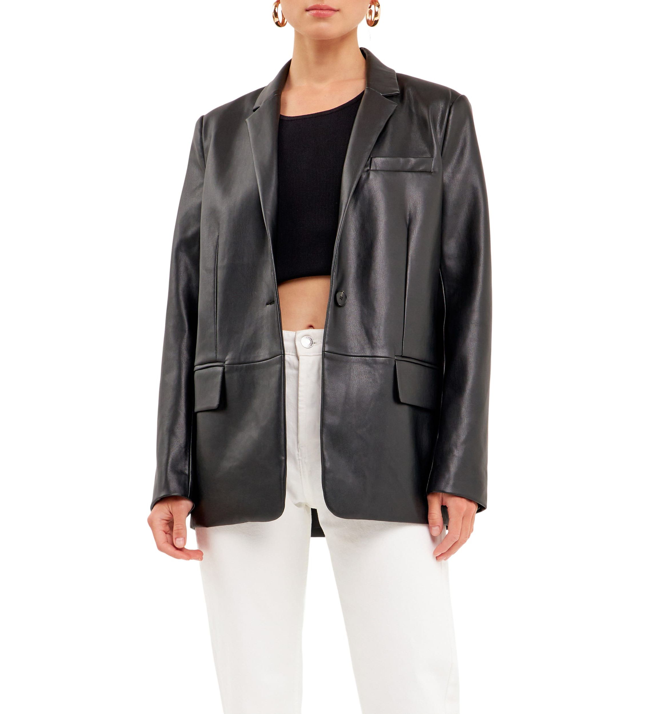 Faux Leather Blazer