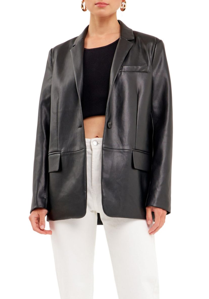 Faux Leather Blazer