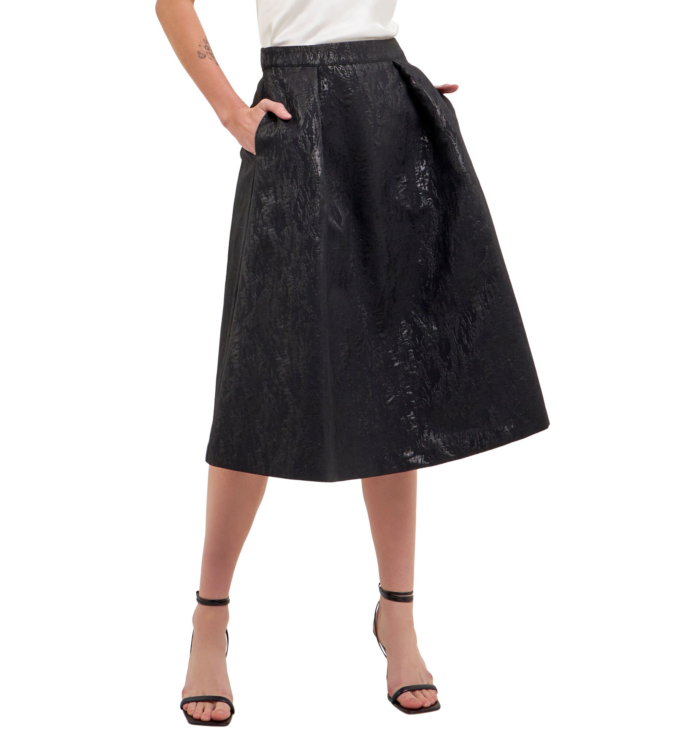 Metallic Jacquard Flare Midi Skirt