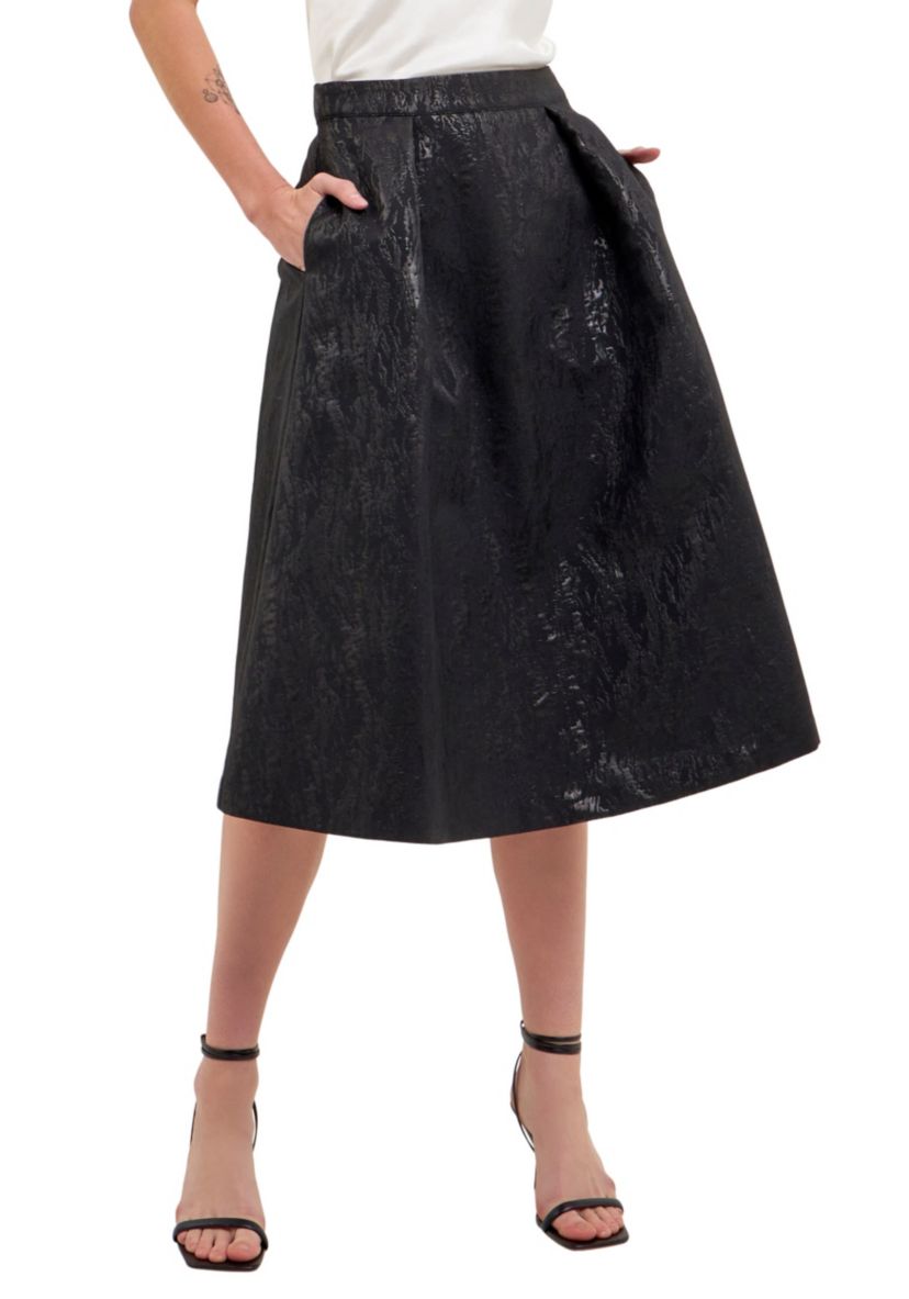 Metallic Jacquard Flare Midi Skirt