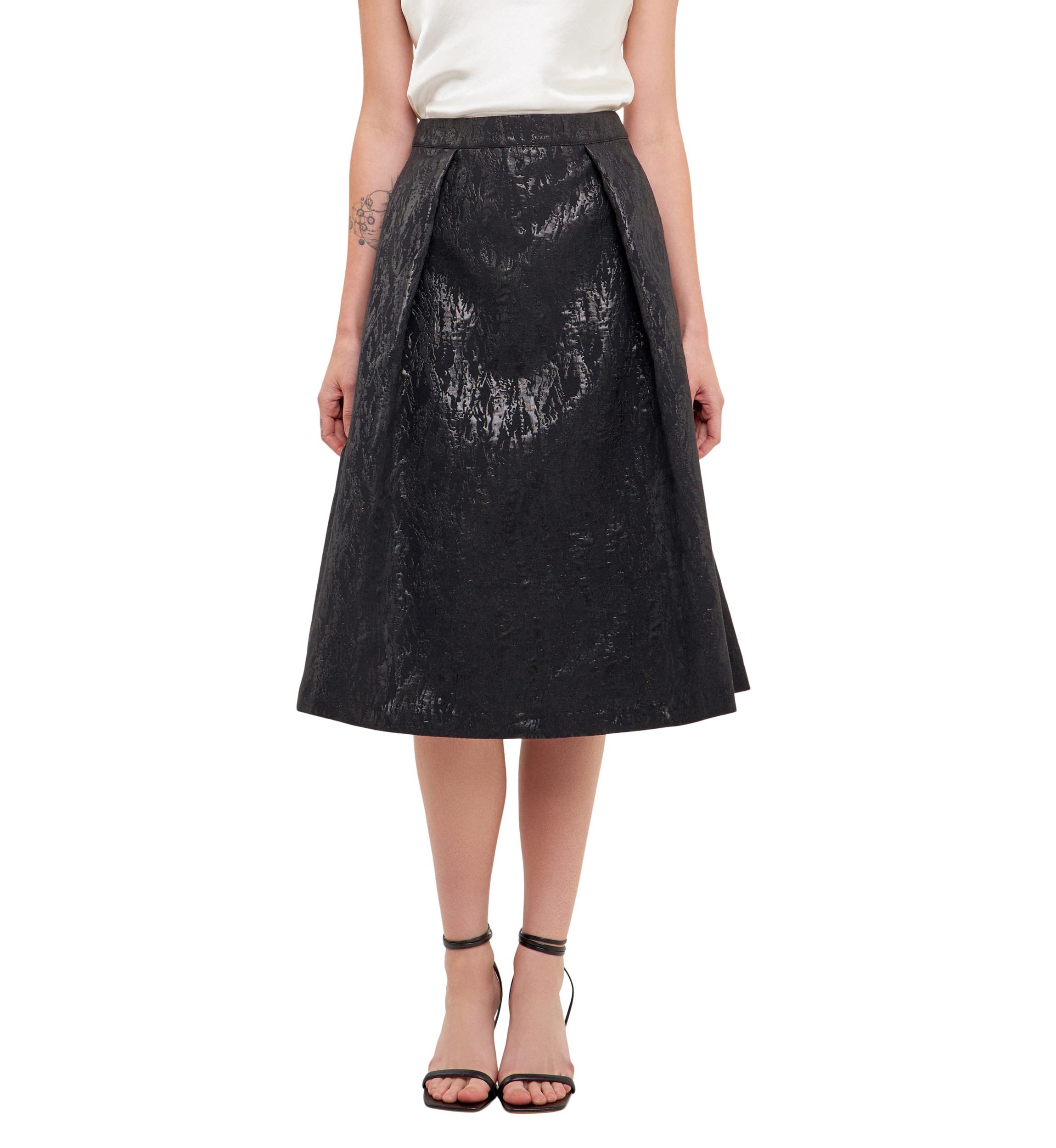 Metallic Jacquard Flare Midi Skirt