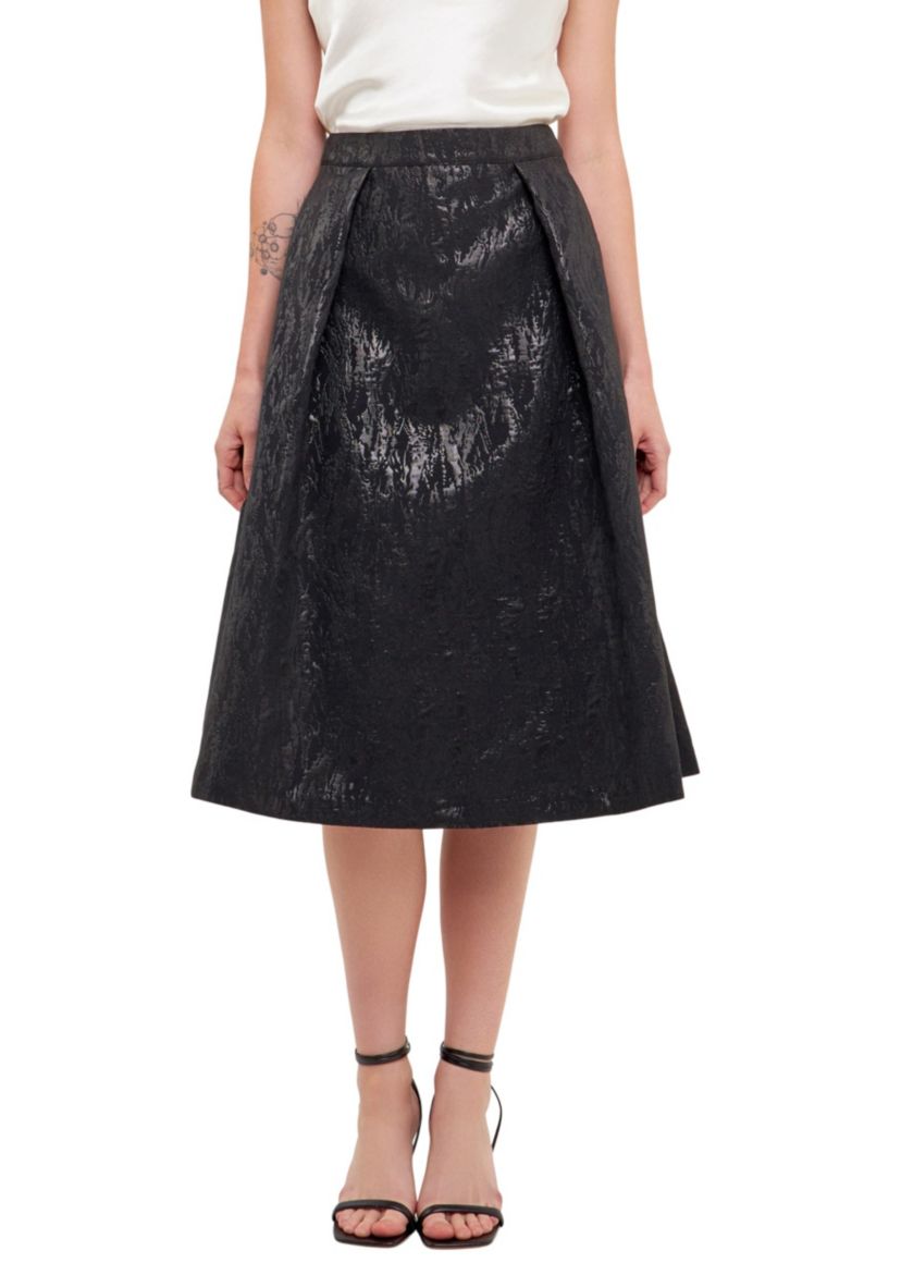Metallic Jacquard Flare Midi Skirt