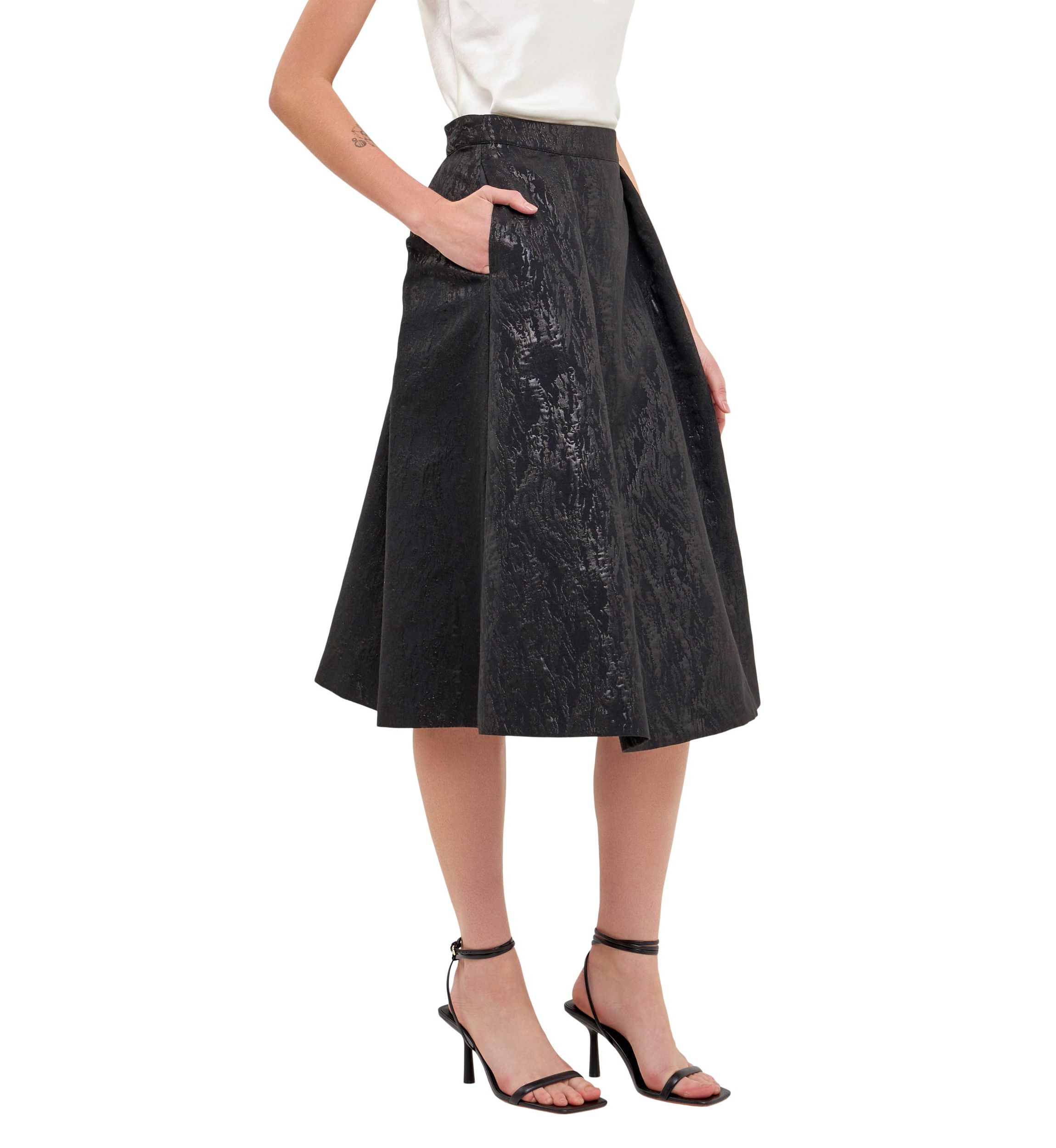 Metallic Jacquard Flare Midi Skirt
