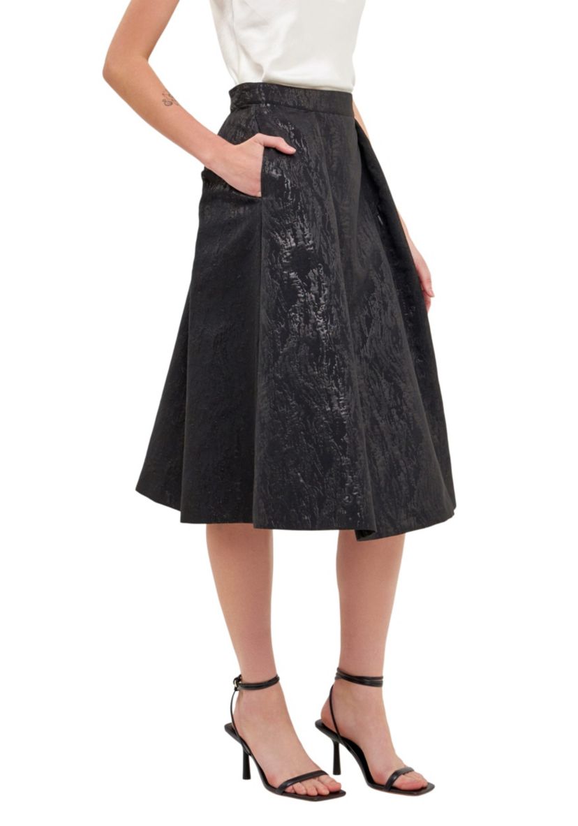Metallic Jacquard Flare Midi Skirt