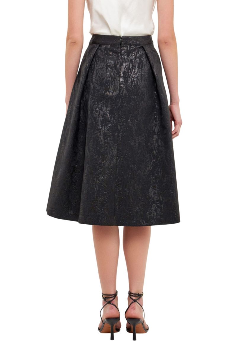 Metallic Jacquard Flare Midi Skirt