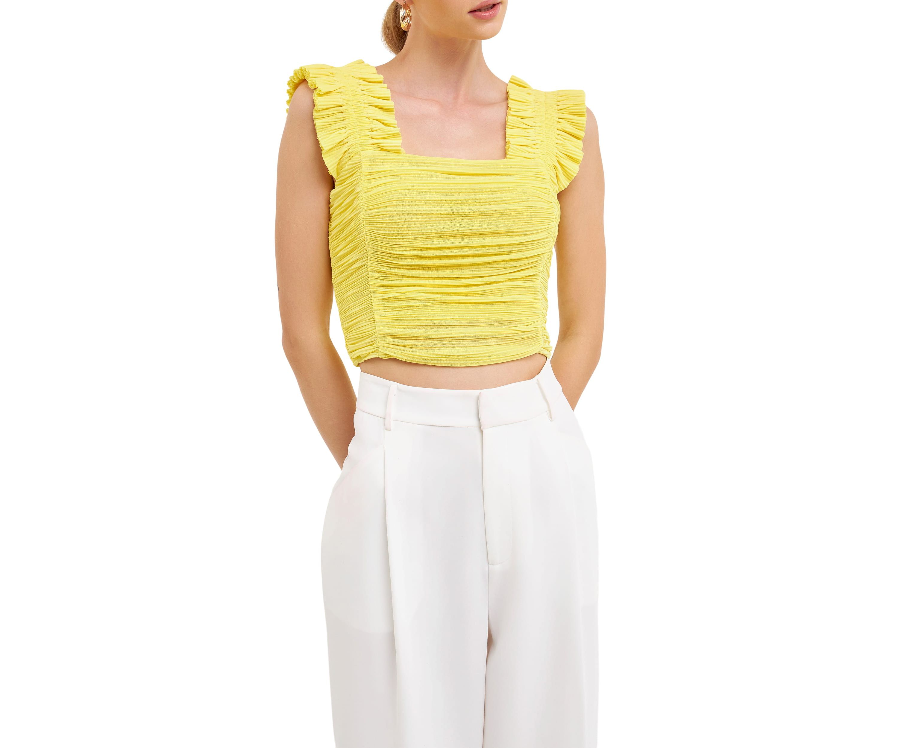 Ruffled Stretch Mesh Tank Top