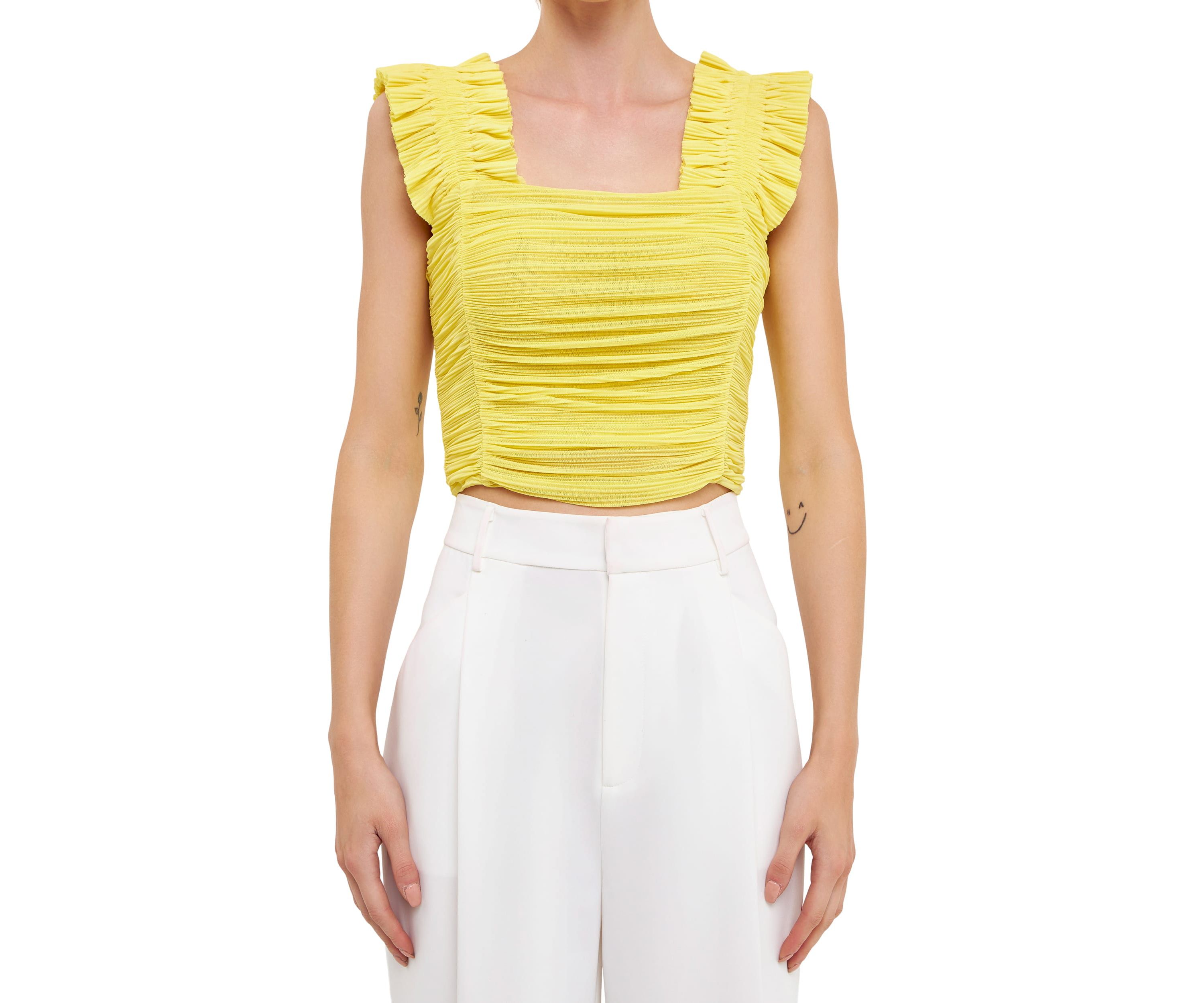Ruffled Stretch Mesh Tank Top