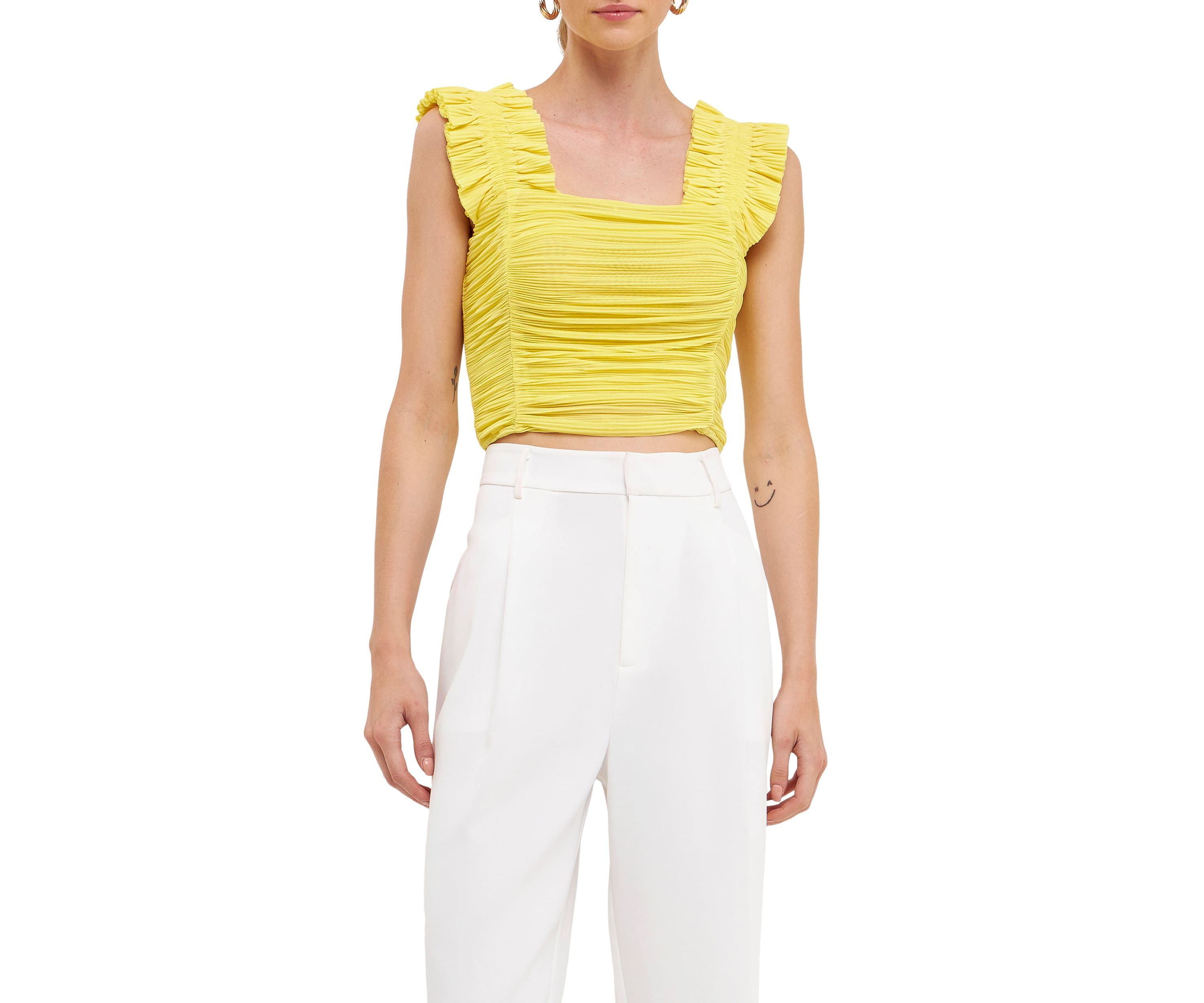 Ruffled Stretch Mesh Tank Top