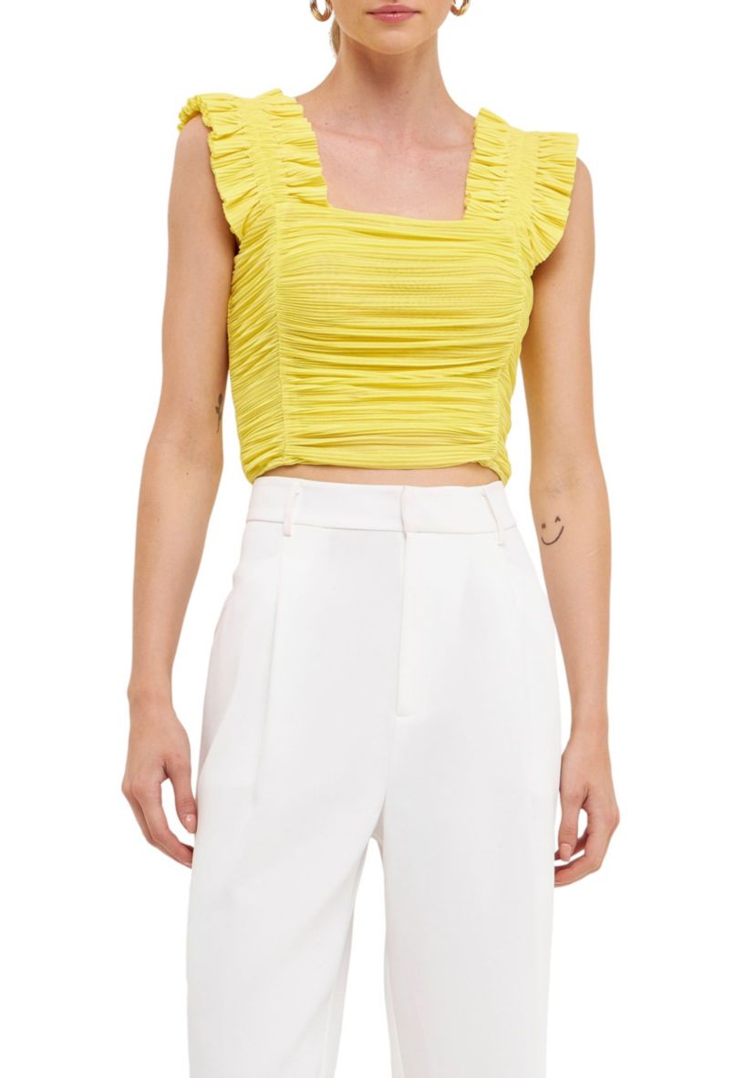 Ruffled Stretch Mesh Tank Top