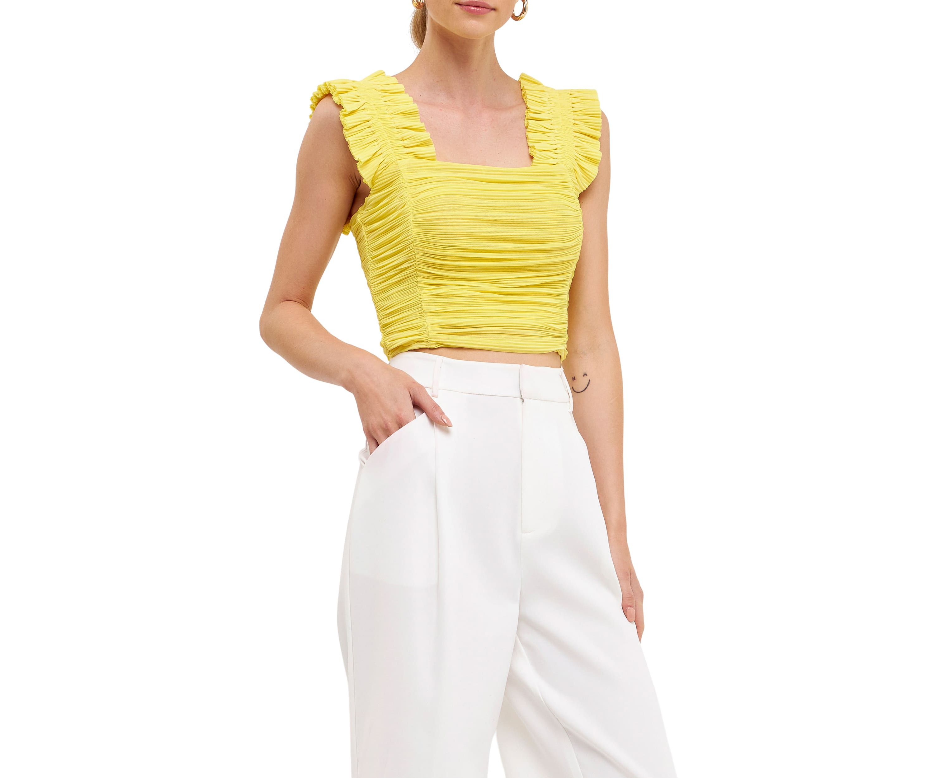 Ruffled Stretch Mesh Tank Top