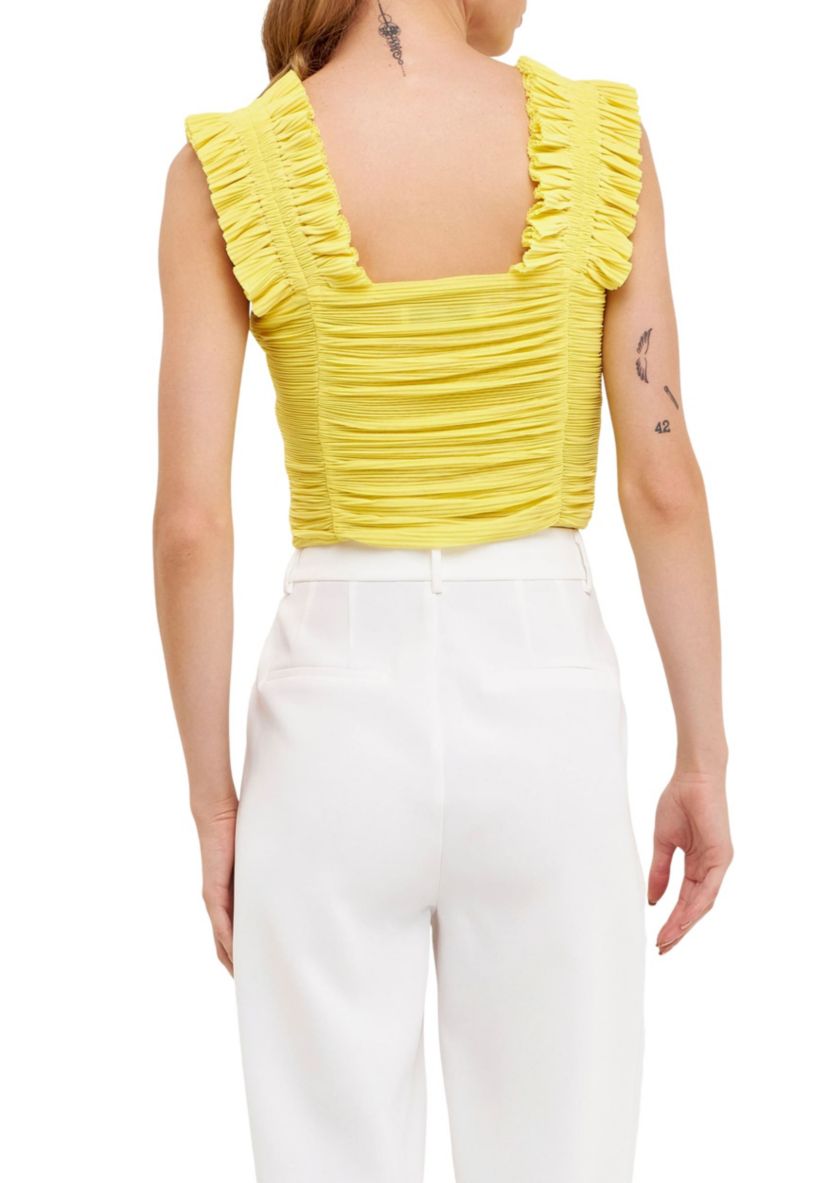 Ruffled Stretch Mesh Tank Top