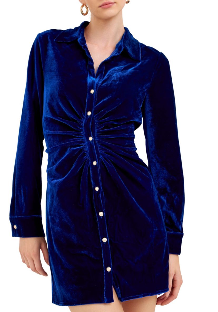 Velvet Shirt Style Mini Dress