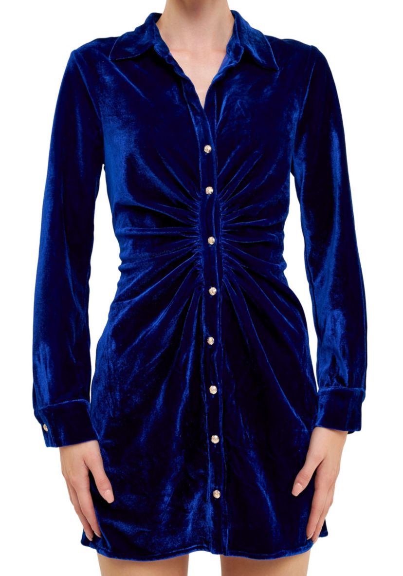 Velvet Shirt Style Mini Dress