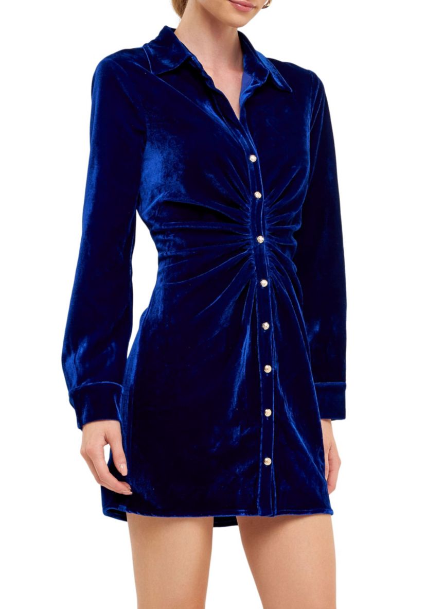 Velvet Shirt Style Mini Dress
