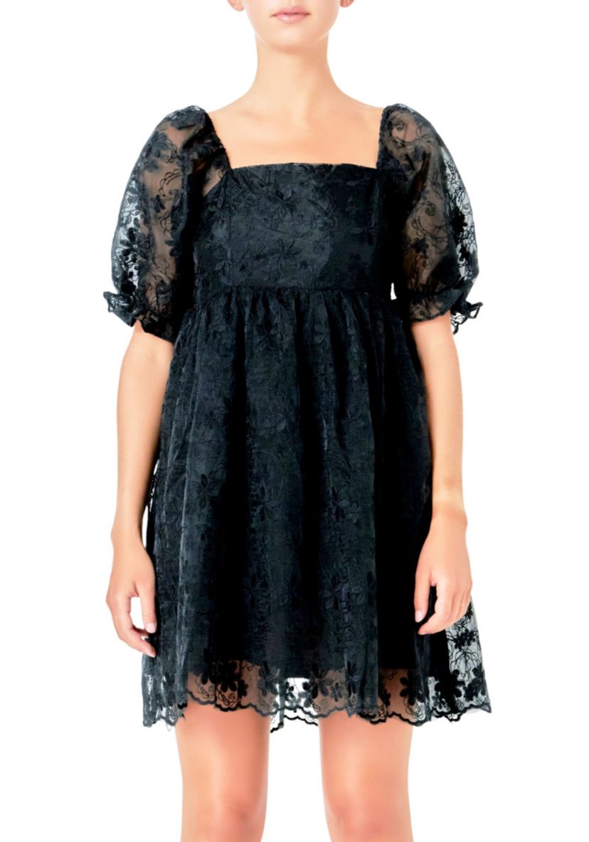 Floral Embroidery Babydoll Dress