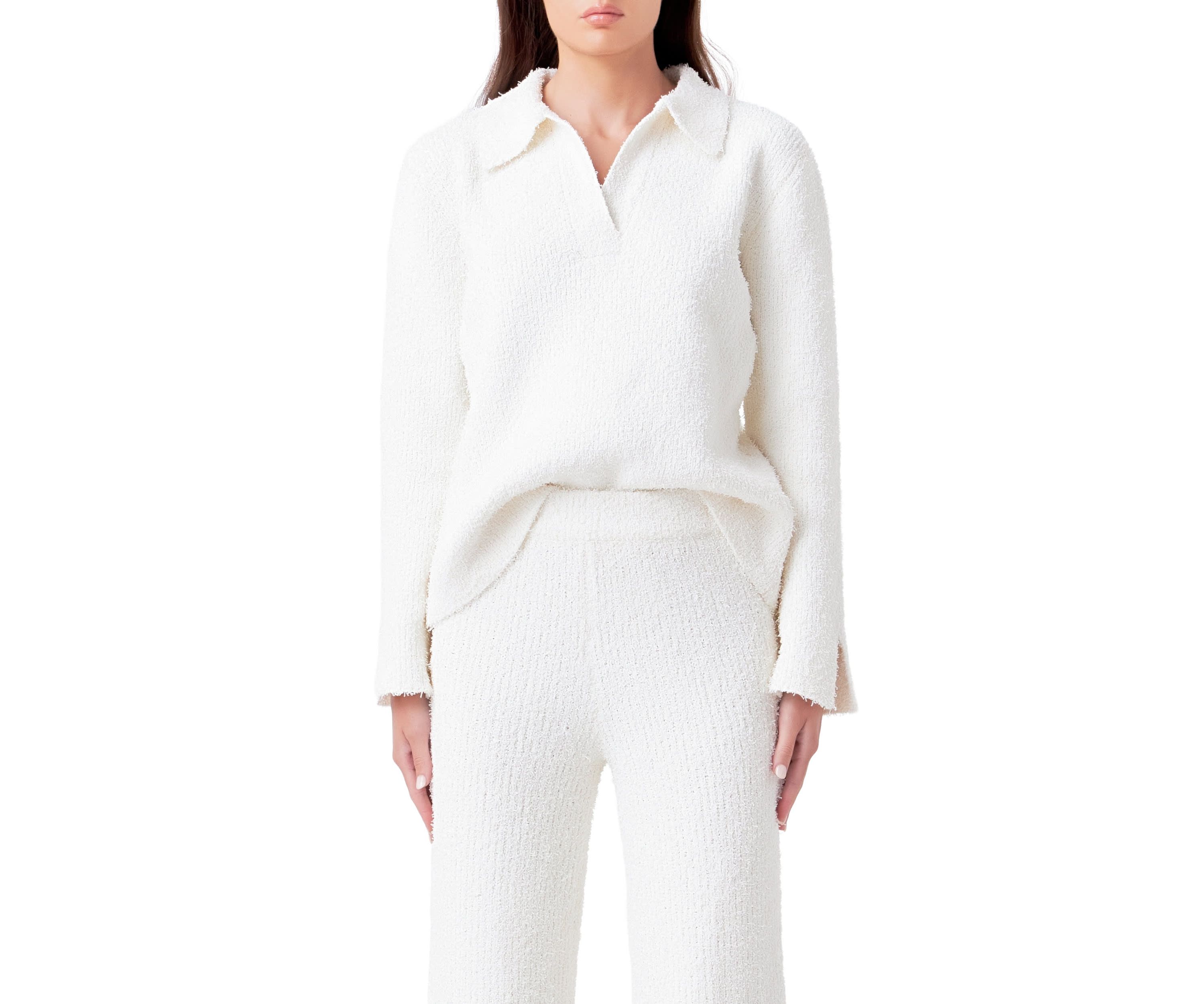Textured Fuzzy Collared Sweater