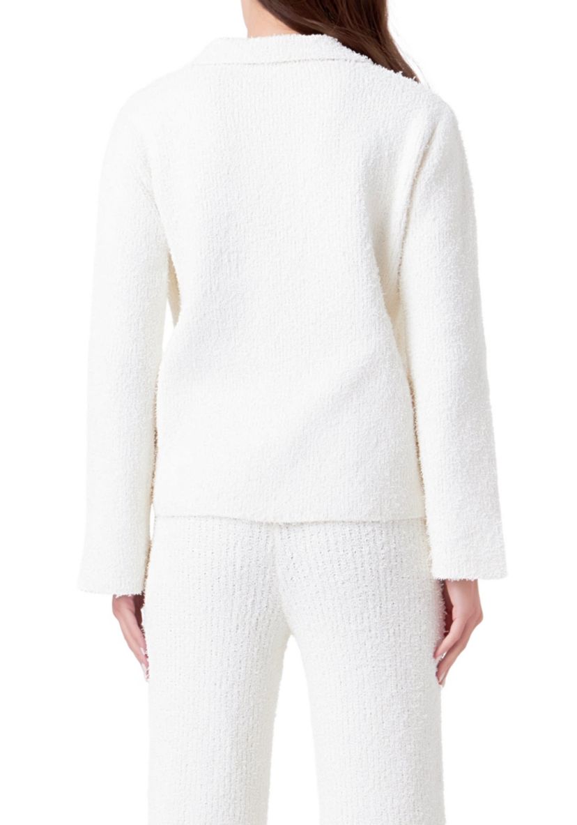 Textured Fuzzy Collared Sweater