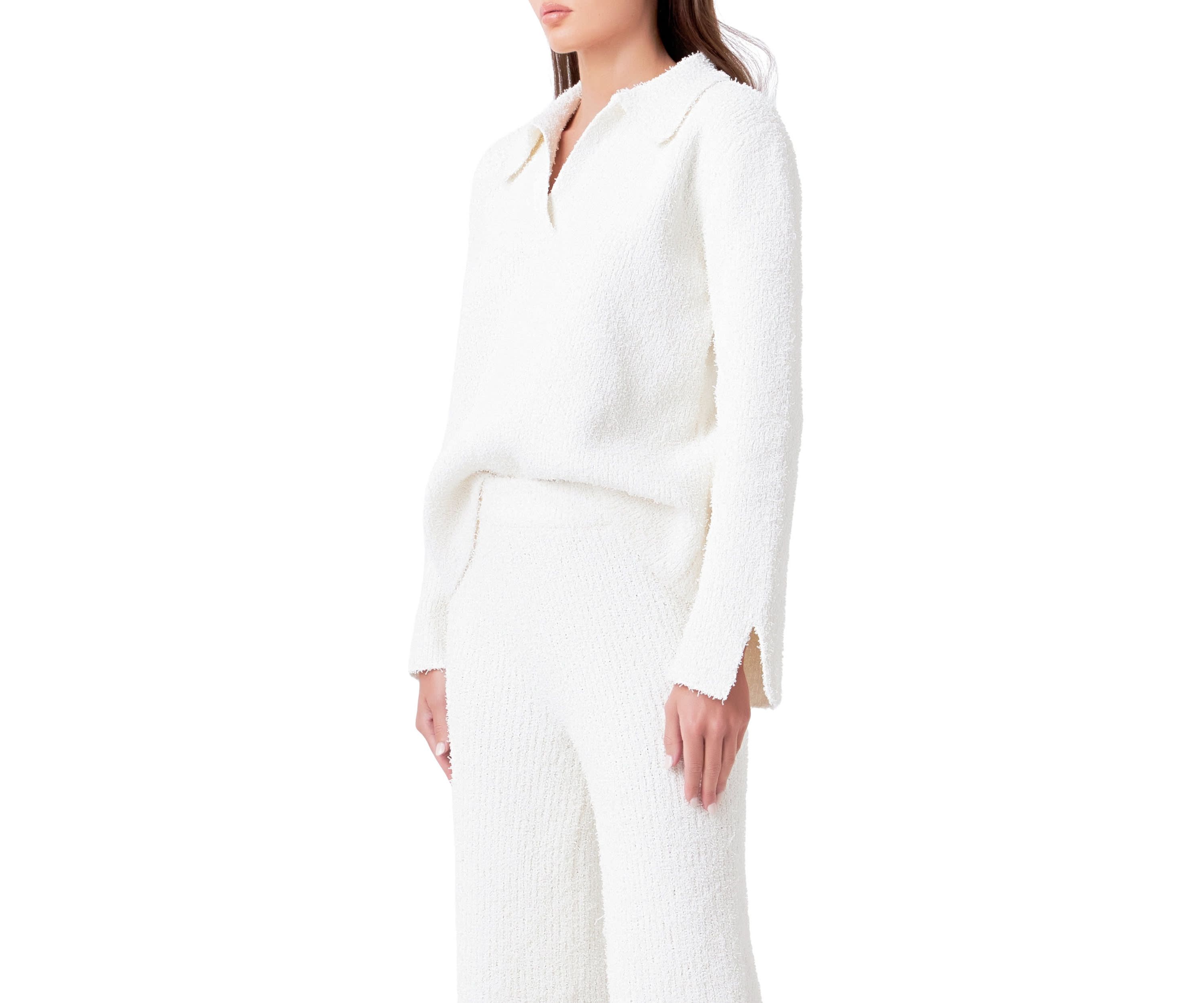 Textured Fuzzy Collared Sweater