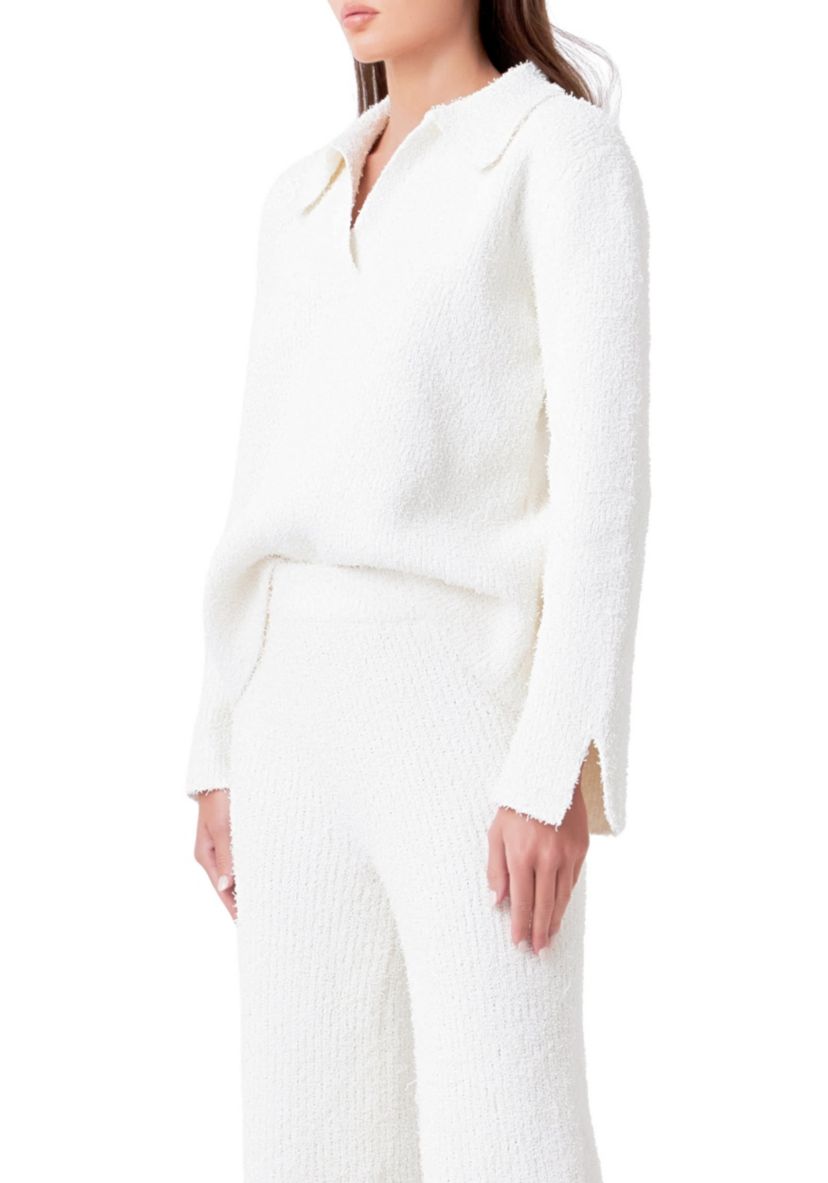 Textured Fuzzy Collared Sweater