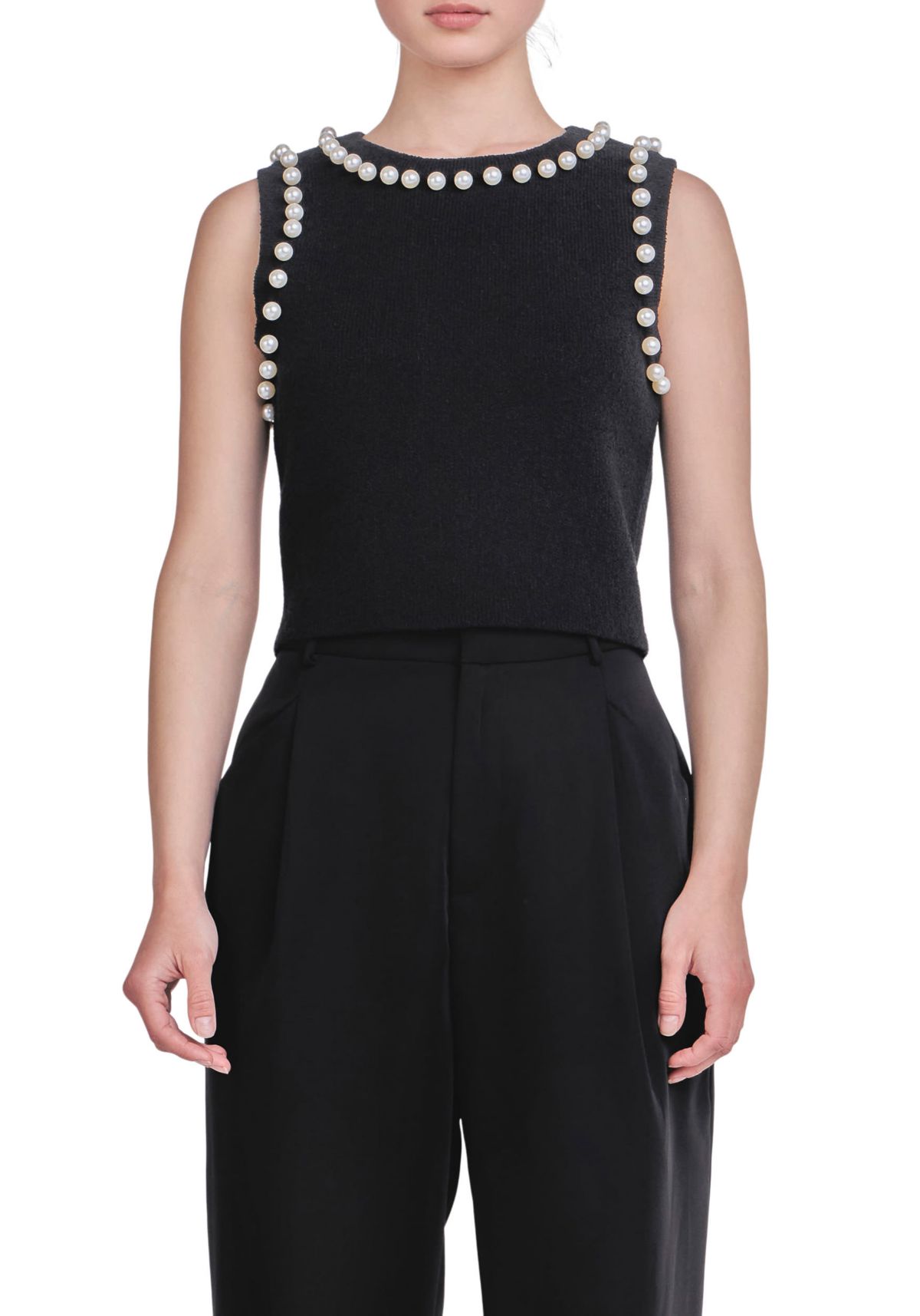 Pearl Detail Knit Tank Top