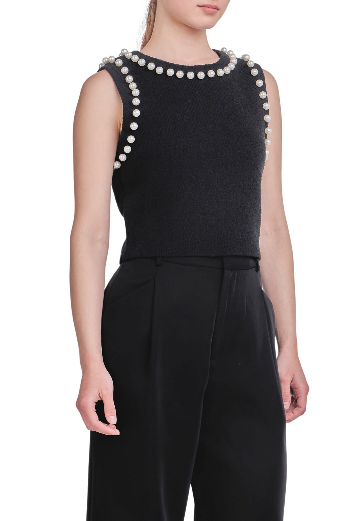 Pearl Detail Knit Tank Top