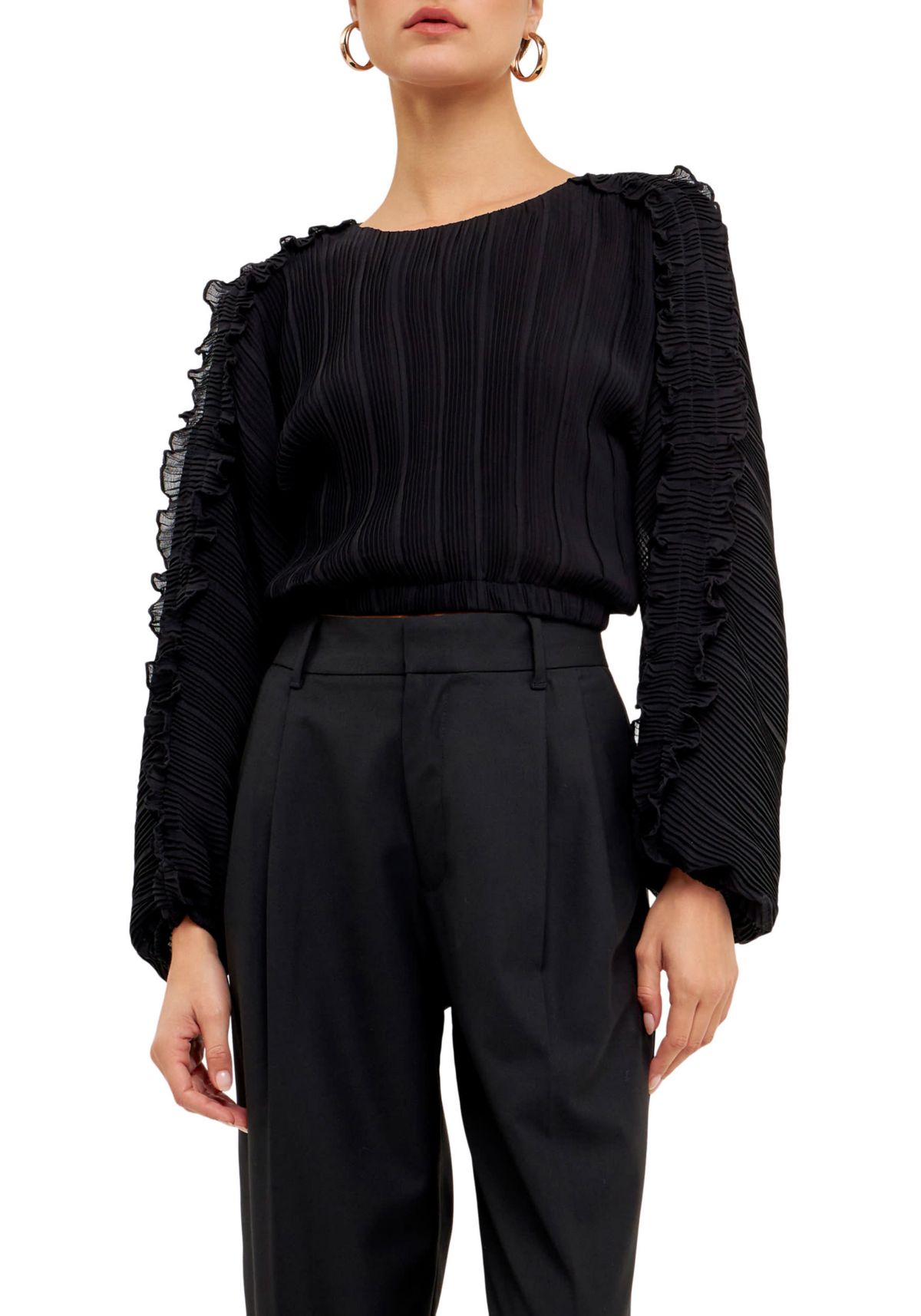 Plisse Long Sleeve Blouse