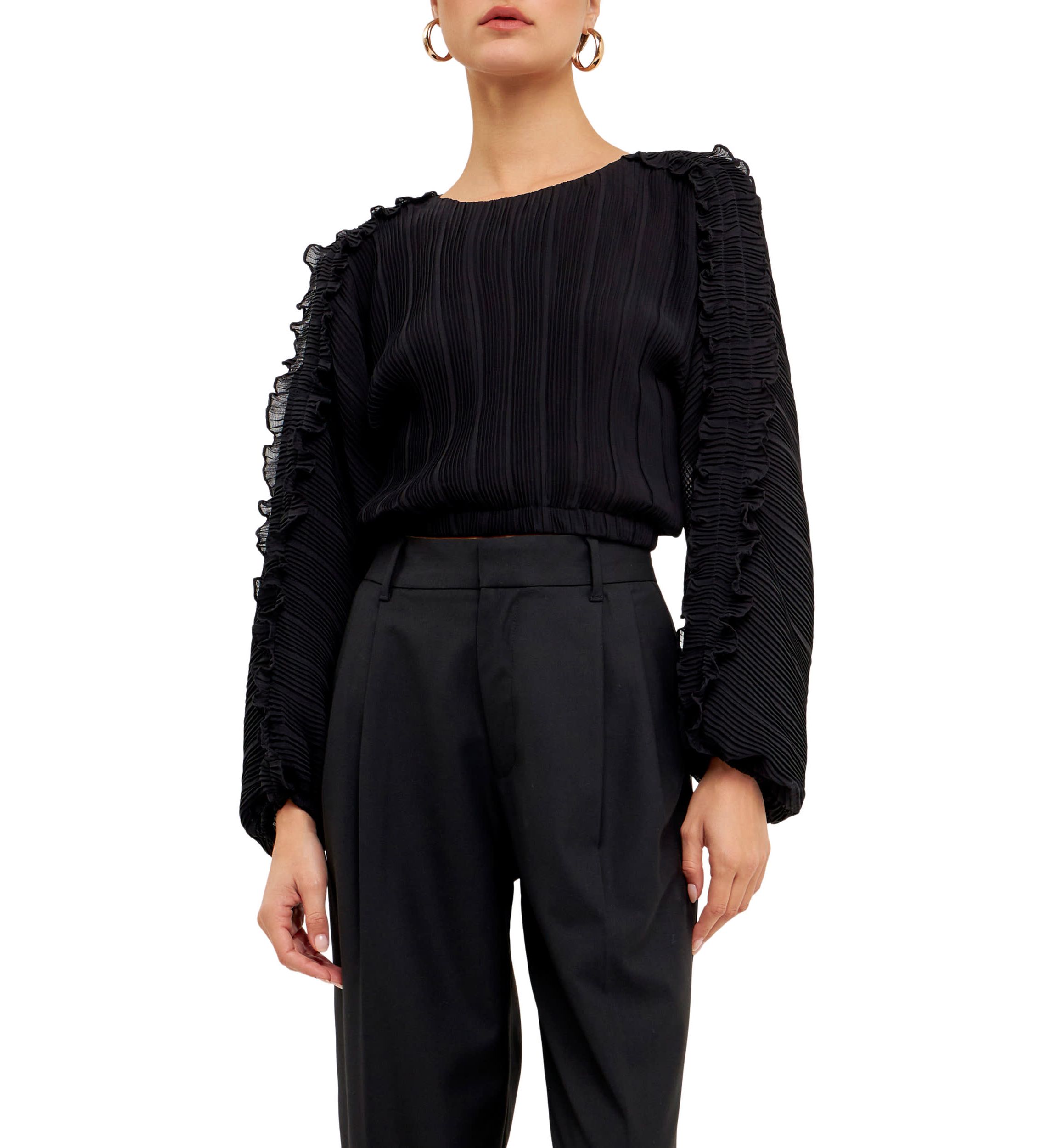 Plisse Long Sleeve Blouse