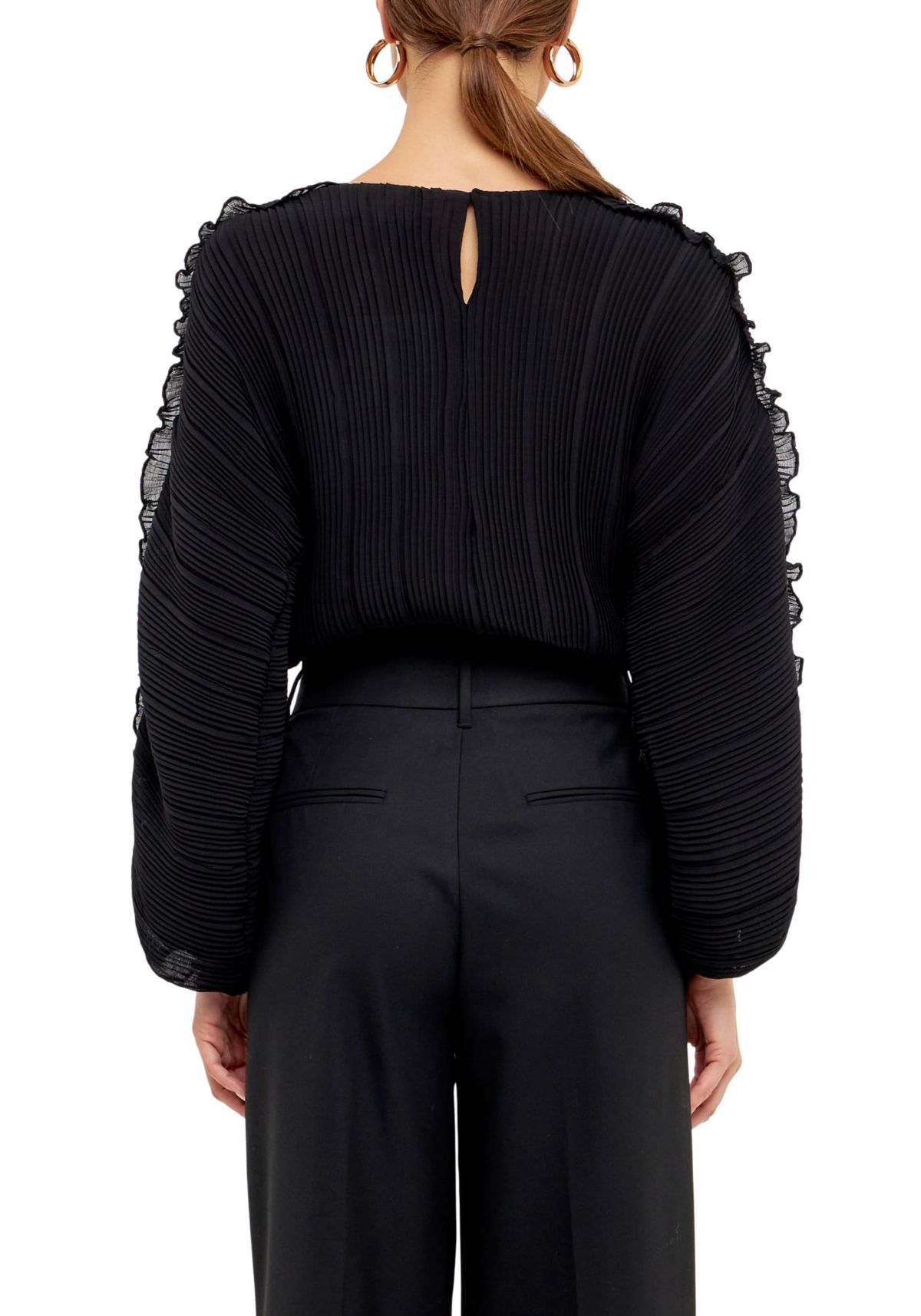 Plisse Long Sleeve Blouse