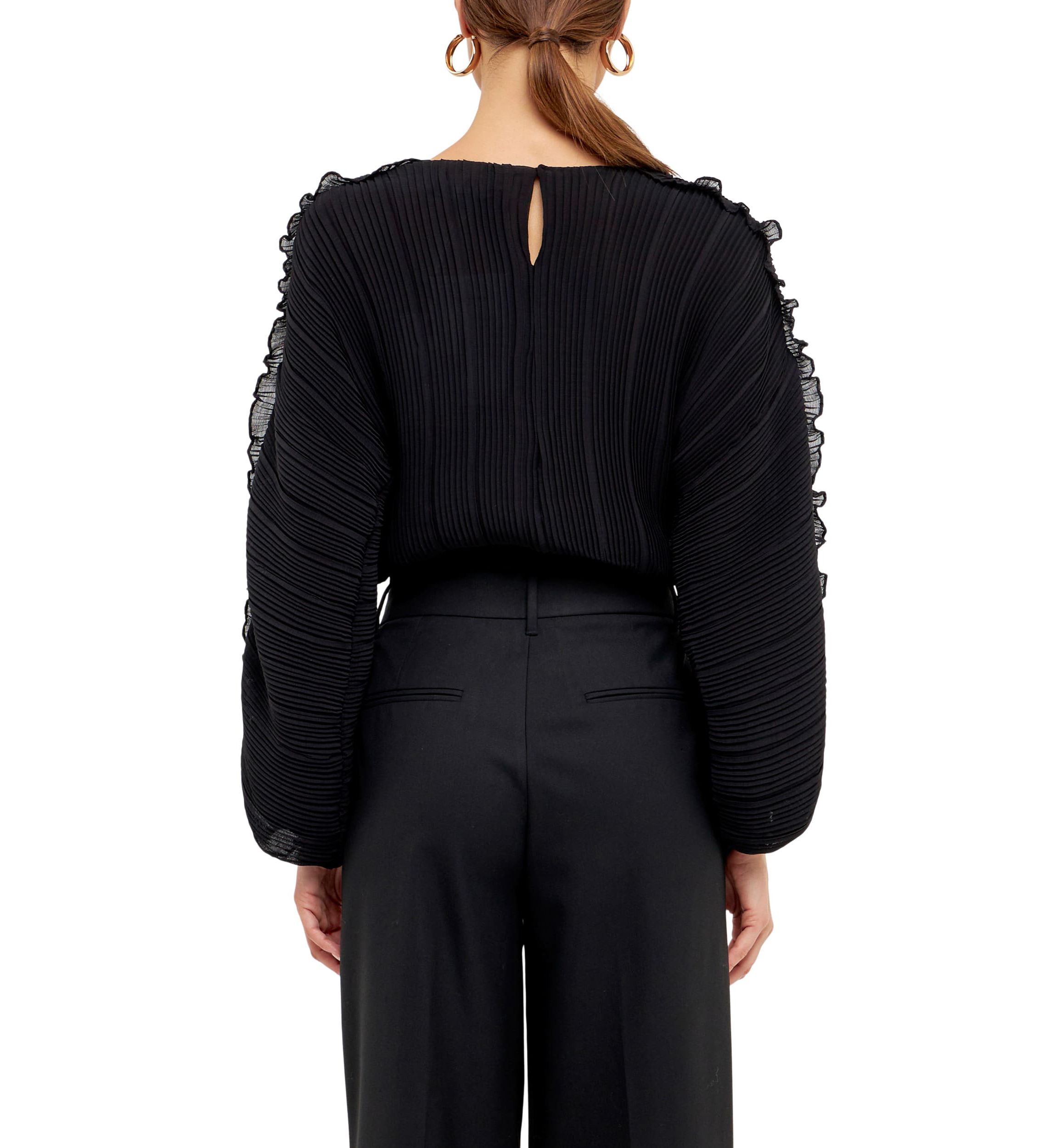 Plisse Long Sleeve Blouse