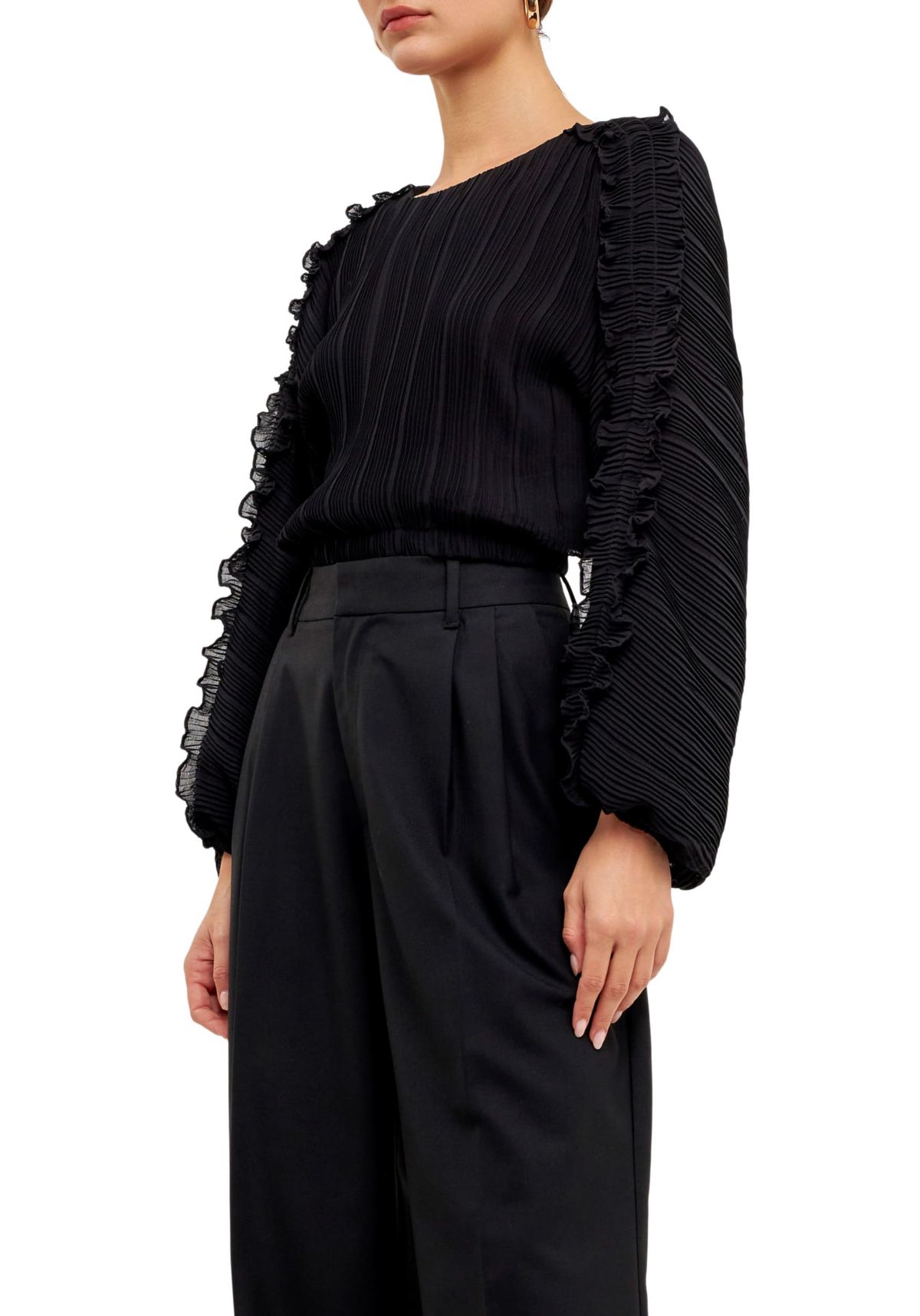 Plisse Long Sleeve Blouse
