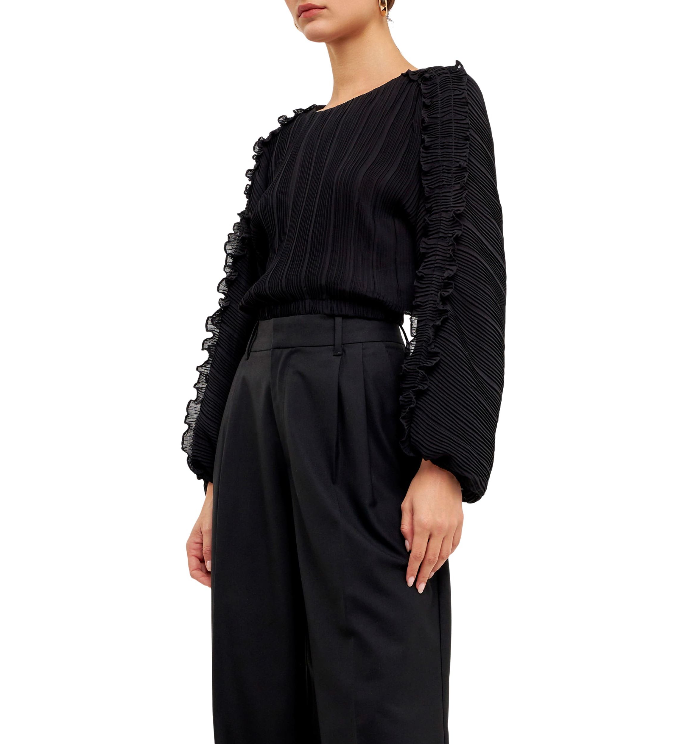 Plisse Long Sleeve Blouse