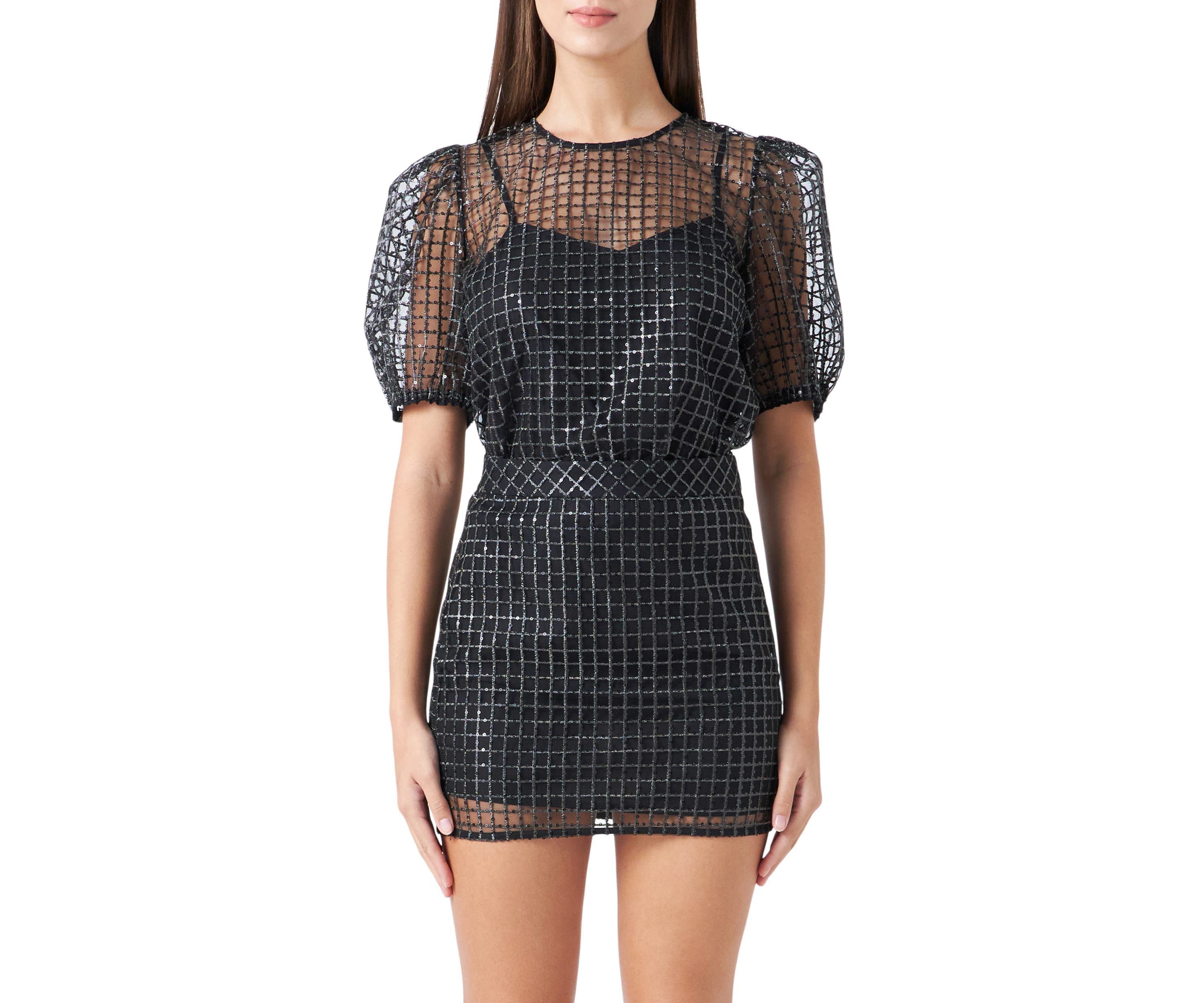 Sequins Mesh Grid Top