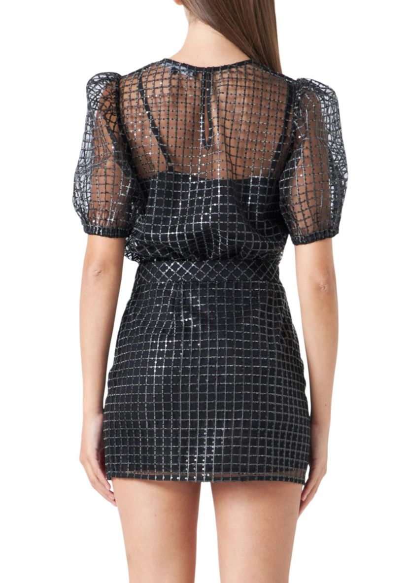 Sequins Mesh Grid Top
