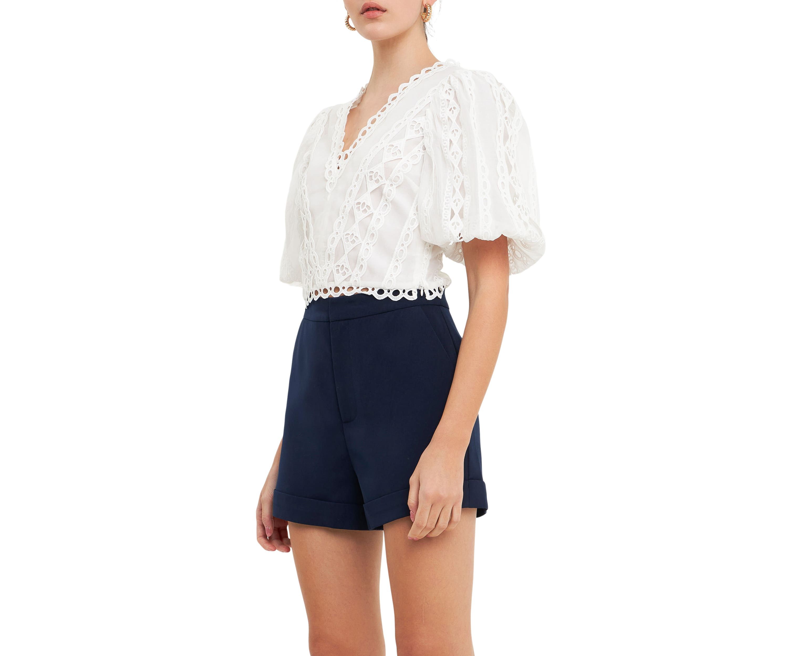 Laced V-Neck Puff Sleeve Top