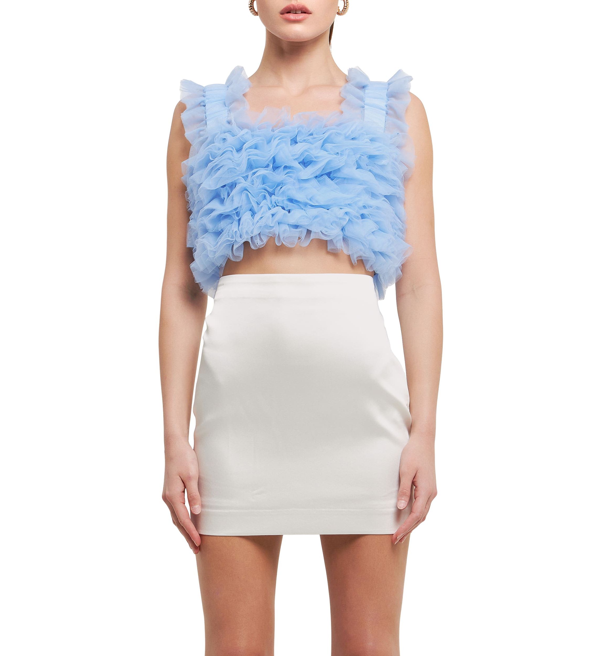 Ruffled Shoulder Strap Tulle Top