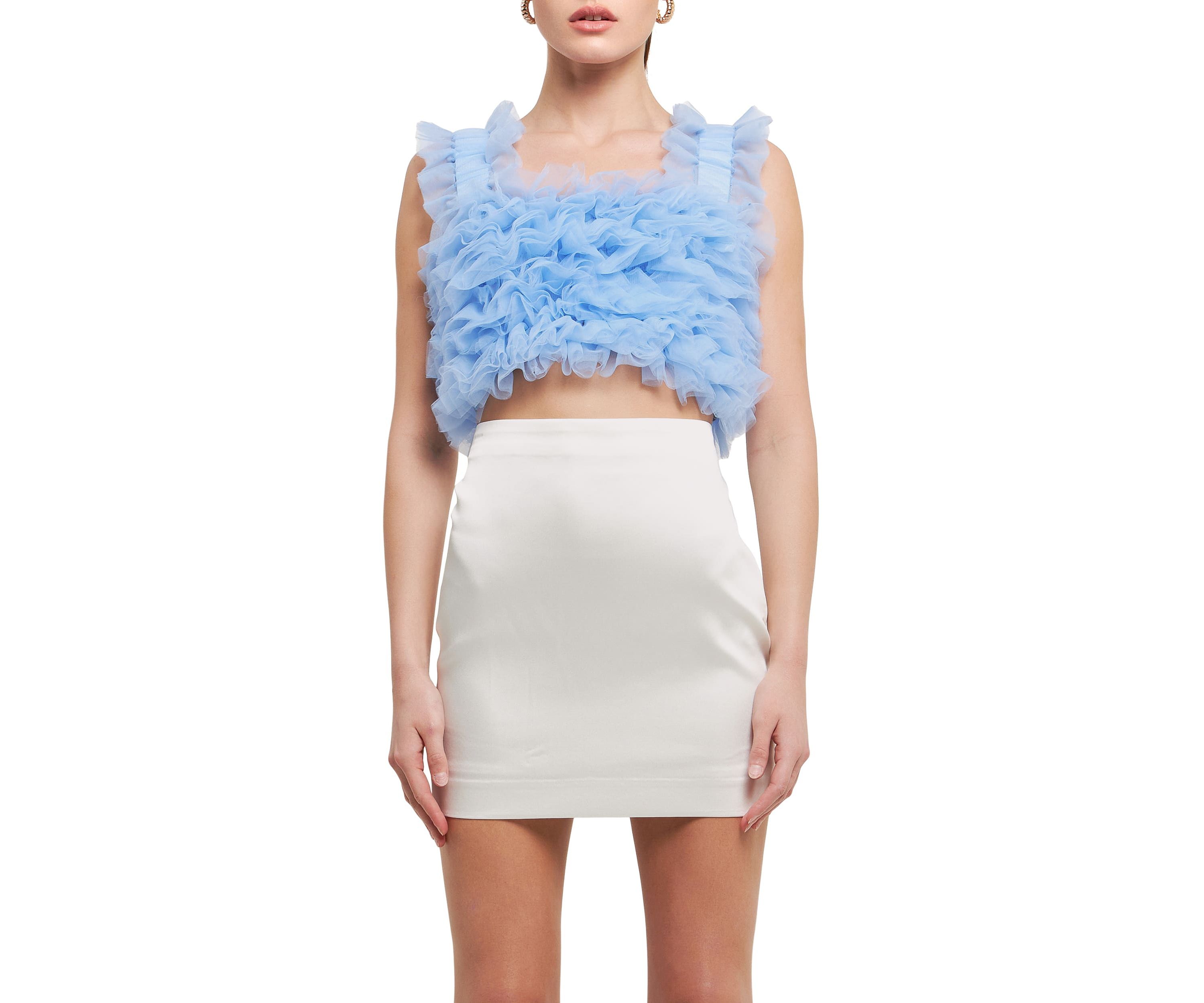 Ruffled Shoulder Strap Tulle Top