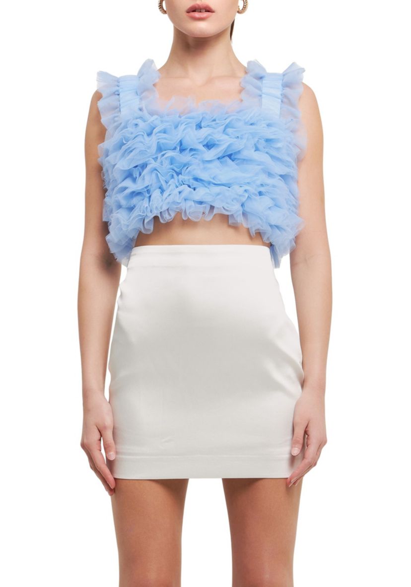 Ruffled Shoulder Strap Tulle Top