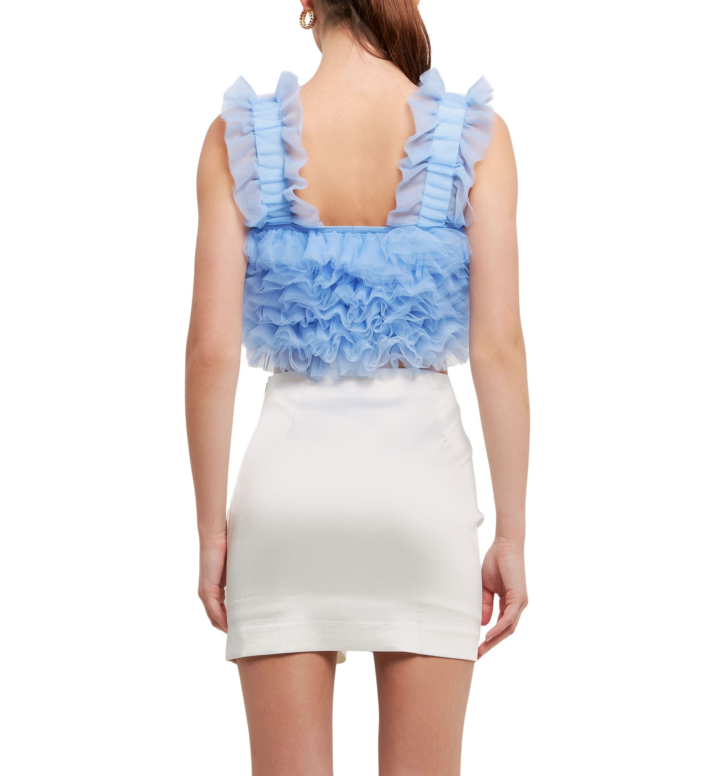Ruffled Shoulder Strap Tulle Top