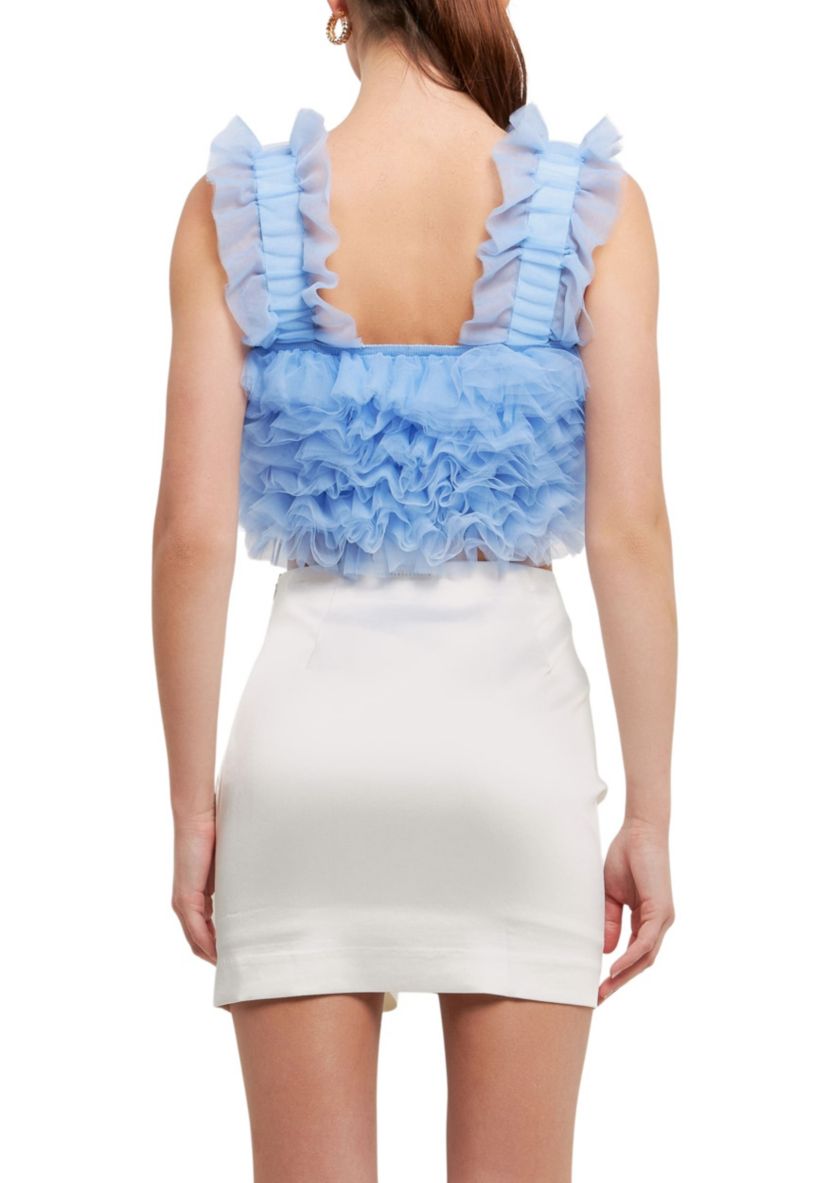Ruffled Shoulder Strap Tulle Top