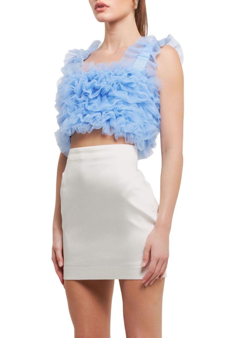 Ruffled Shoulder Strap Tulle Top
