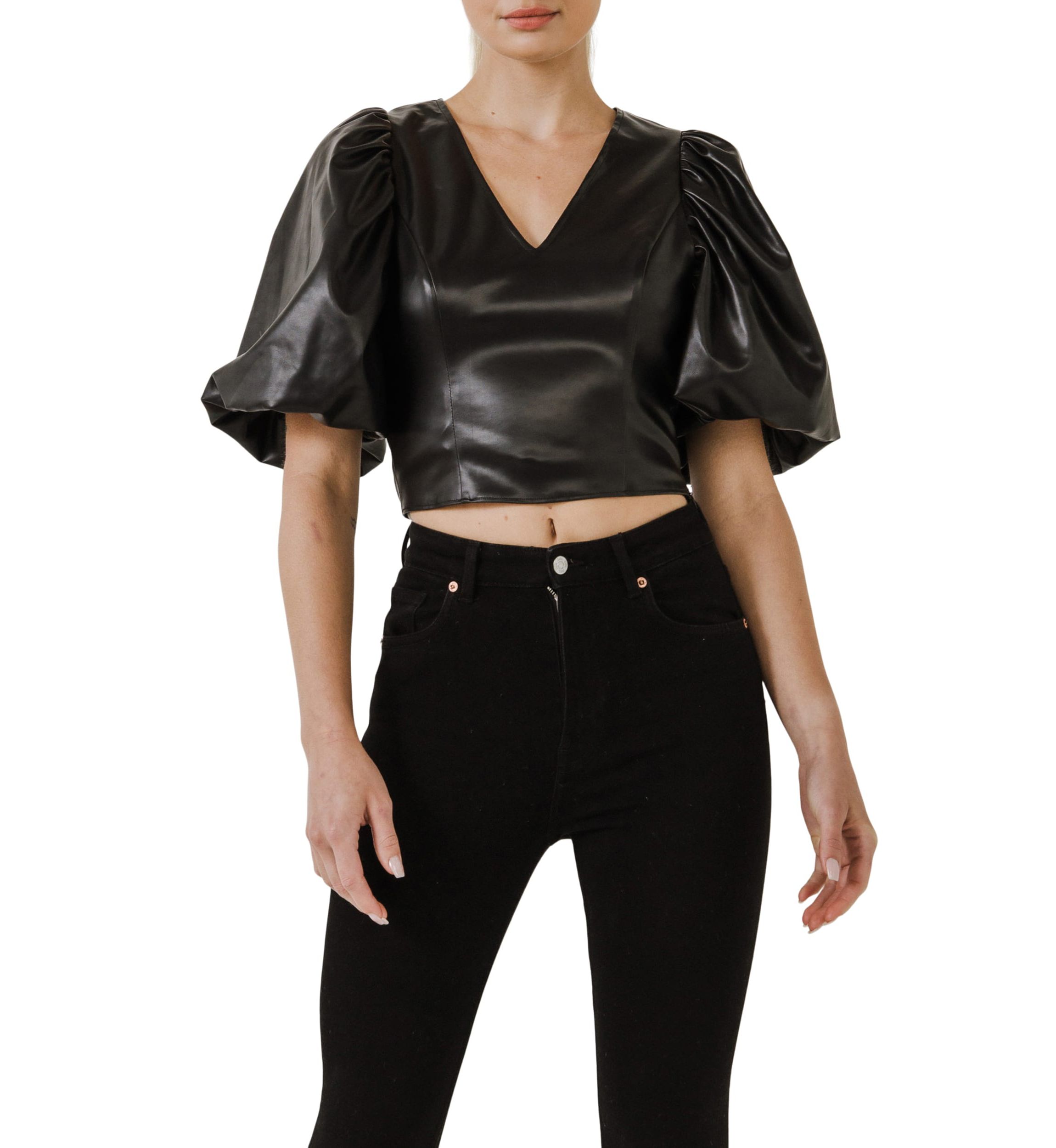 Pu Puff Sleeve Top