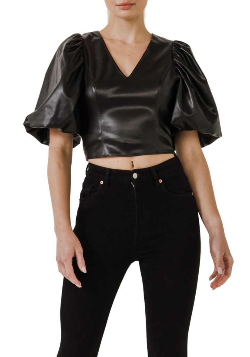 Pu Puff Sleeve Top