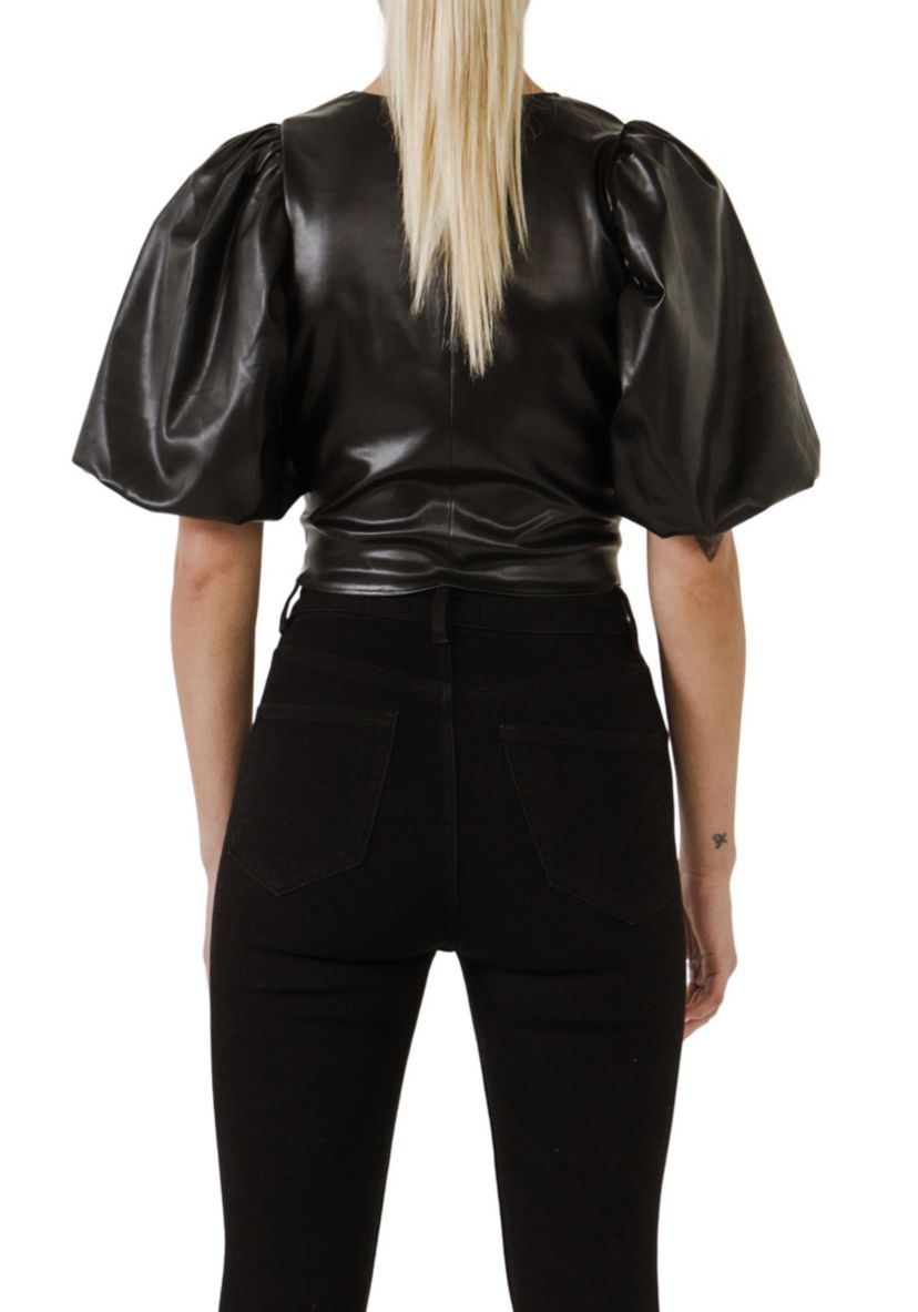 Pu Puff Sleeve Top