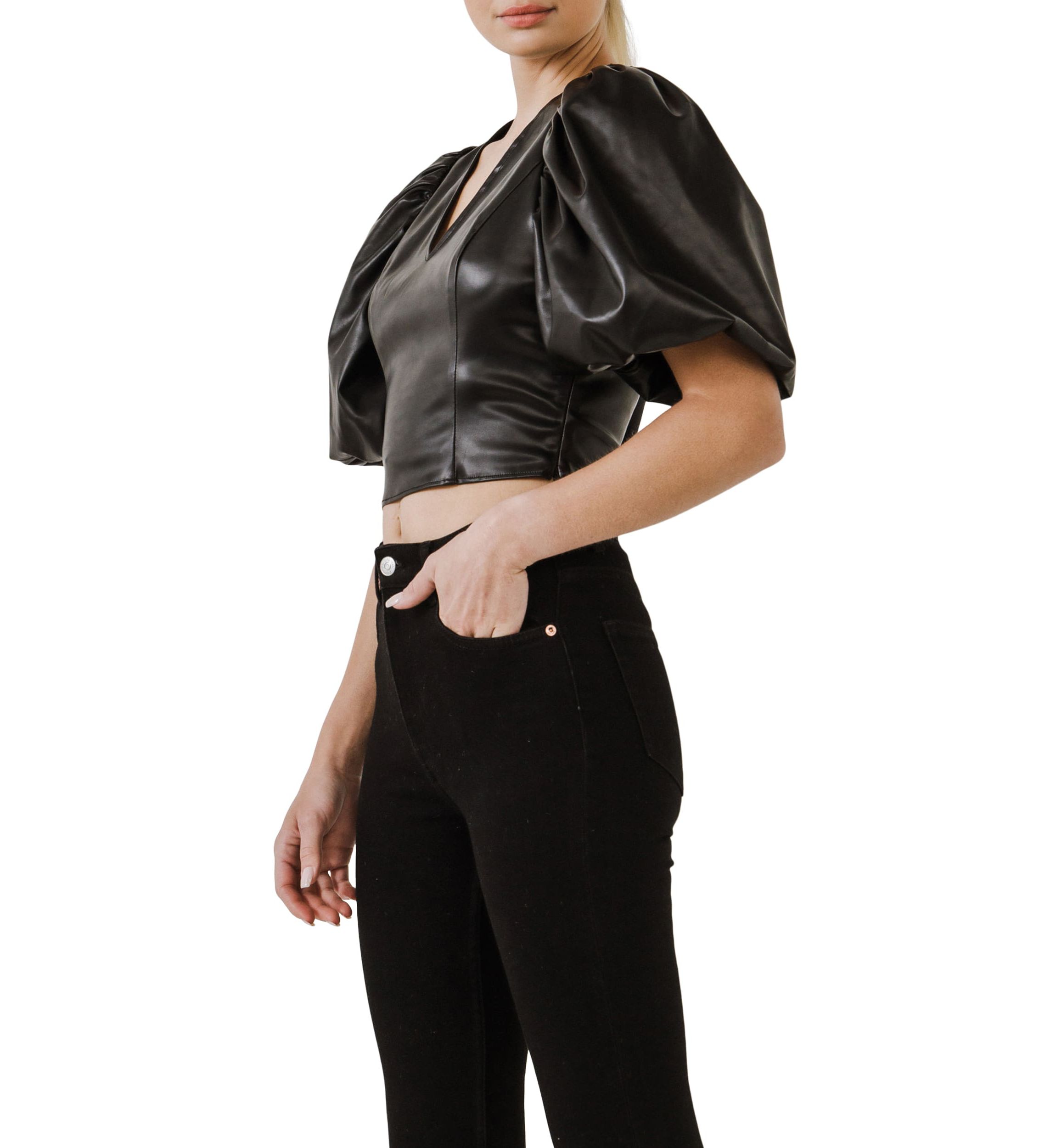 Pu Puff Sleeve Top
