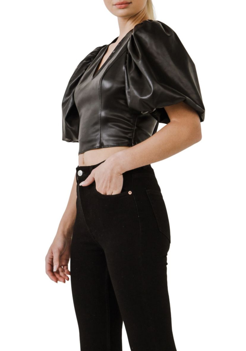 Pu Puff Sleeve Top