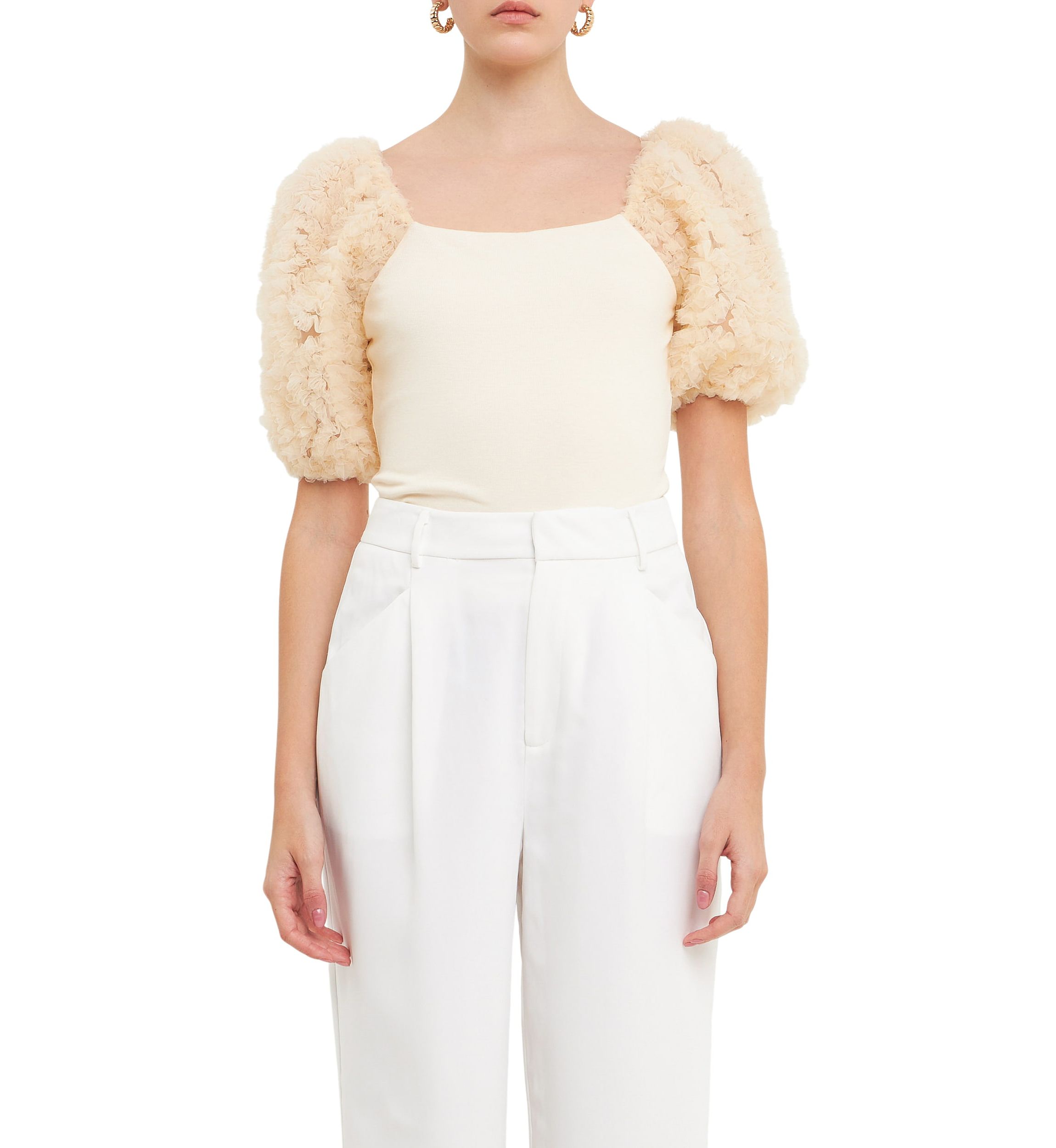 Tulle Puff Sleeve with Knit Top